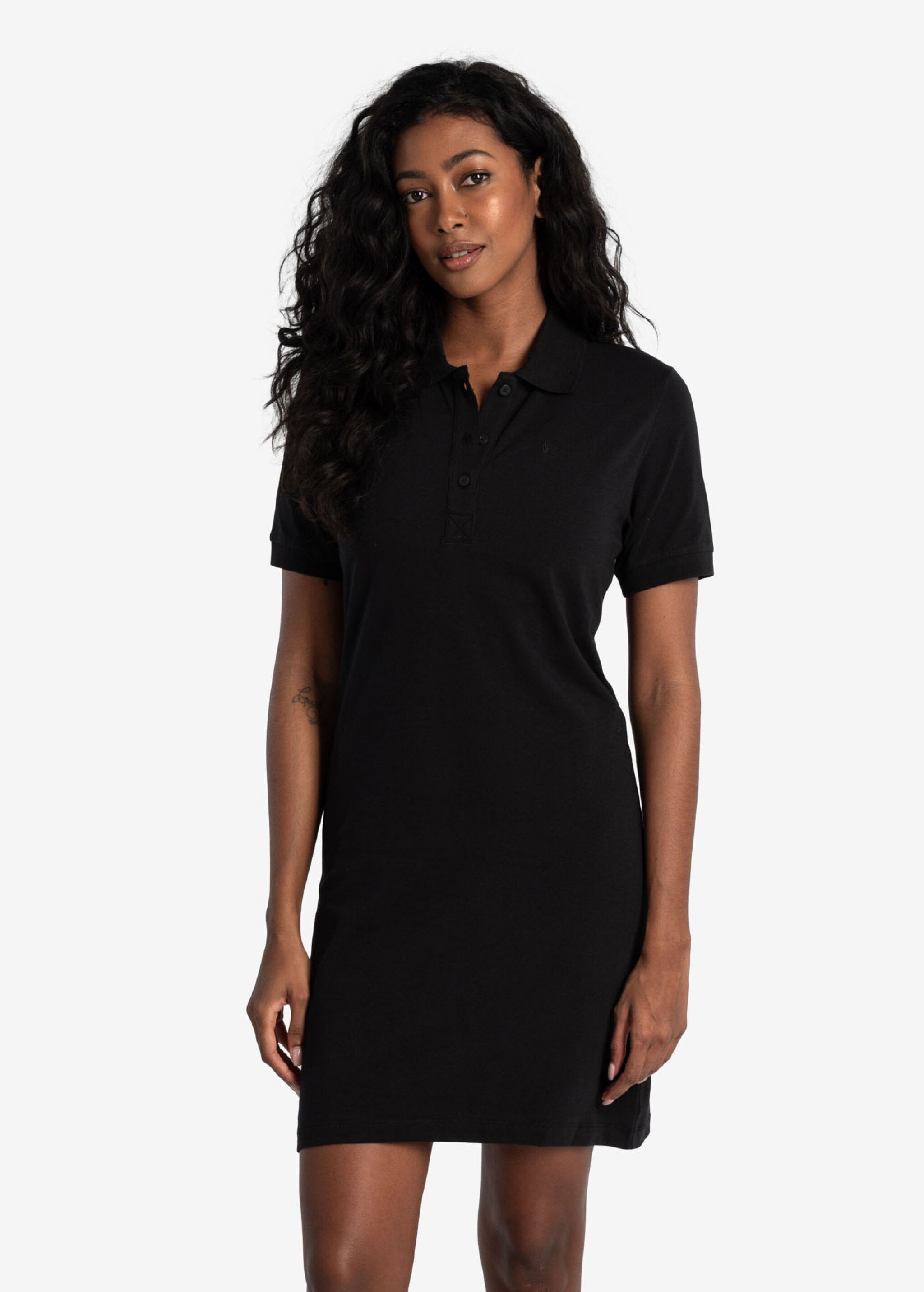Lolë Effortless Polo Dress in black — your perfect go-to dress, no matter the occasion