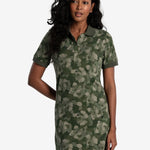 Lolë Effortless Polo Dress in olive green floral print — your perfect go-to dress, no matter the occasion