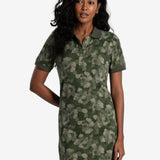 Lolë Effortless Polo Dress in olive green floral print — your perfect go-to dress, no matter the occasion