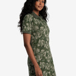 Lolë Effortless Polo Dress in olive green floral print — your perfect go-to dress, no matter the occasion