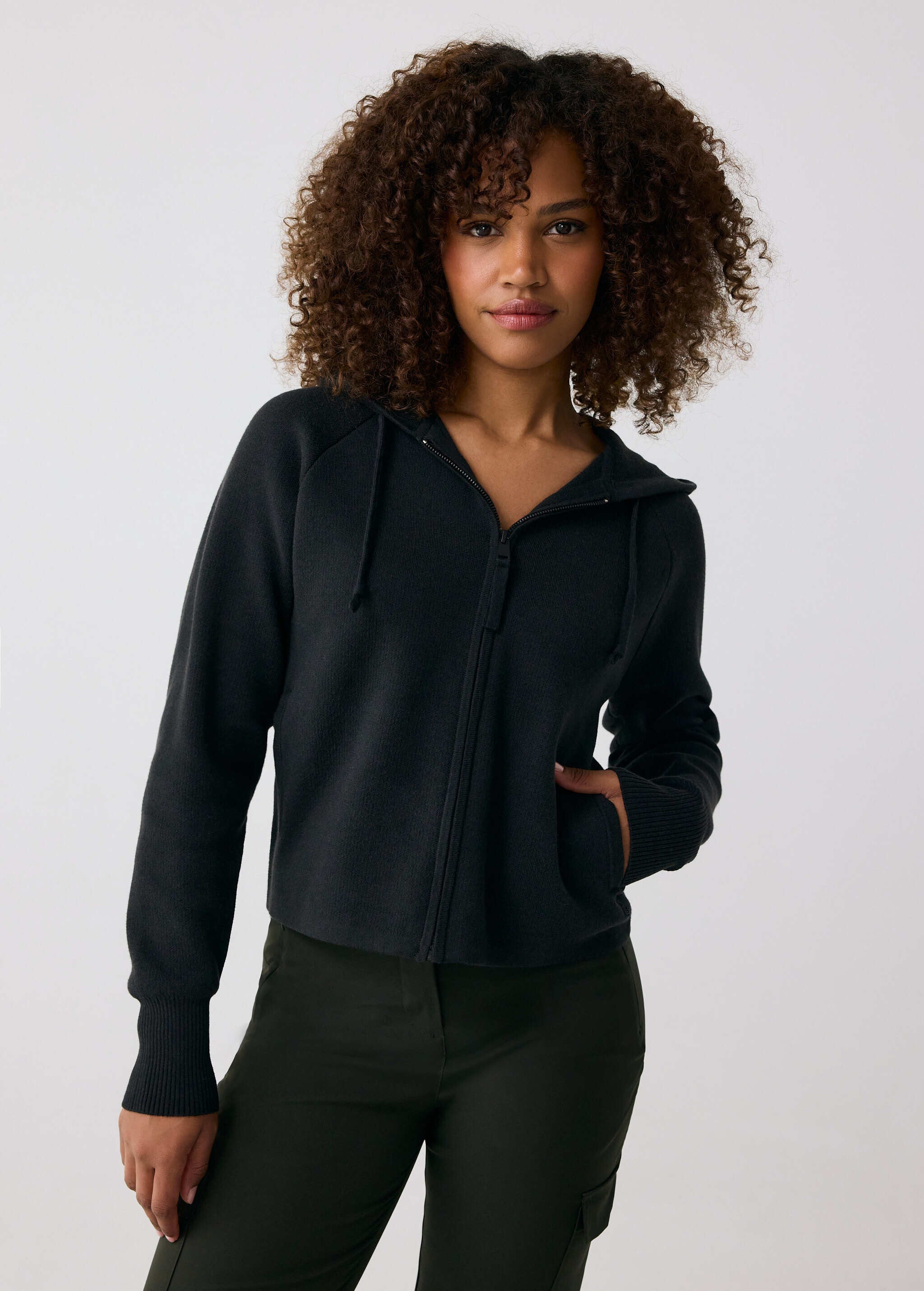 Lolë Willow Zip Cardigan in black