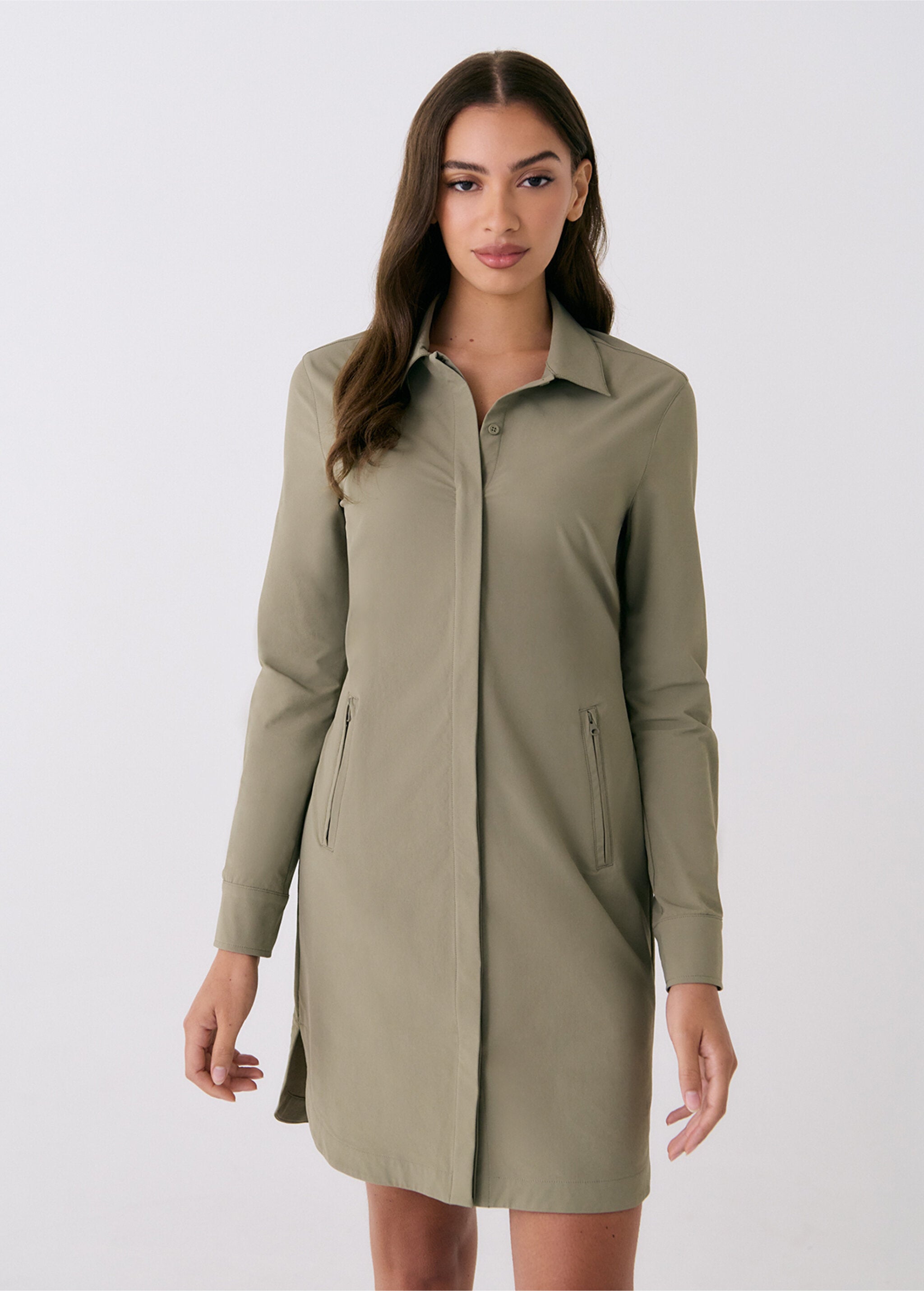 Lolë Olivie Tech Shirt Dress in Hazel sage green