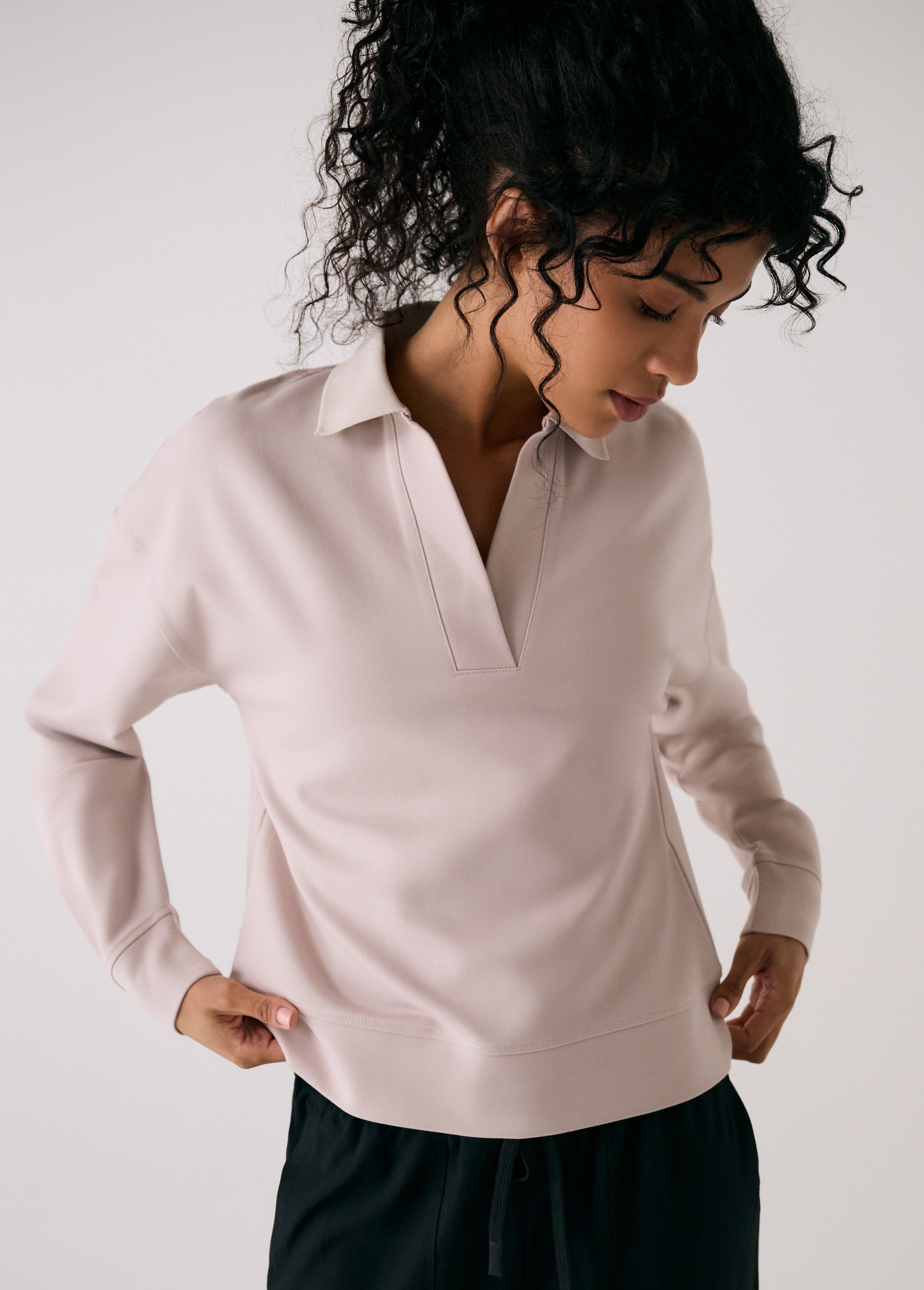 Lolë Mindset Polo Top in Abalone pale greige