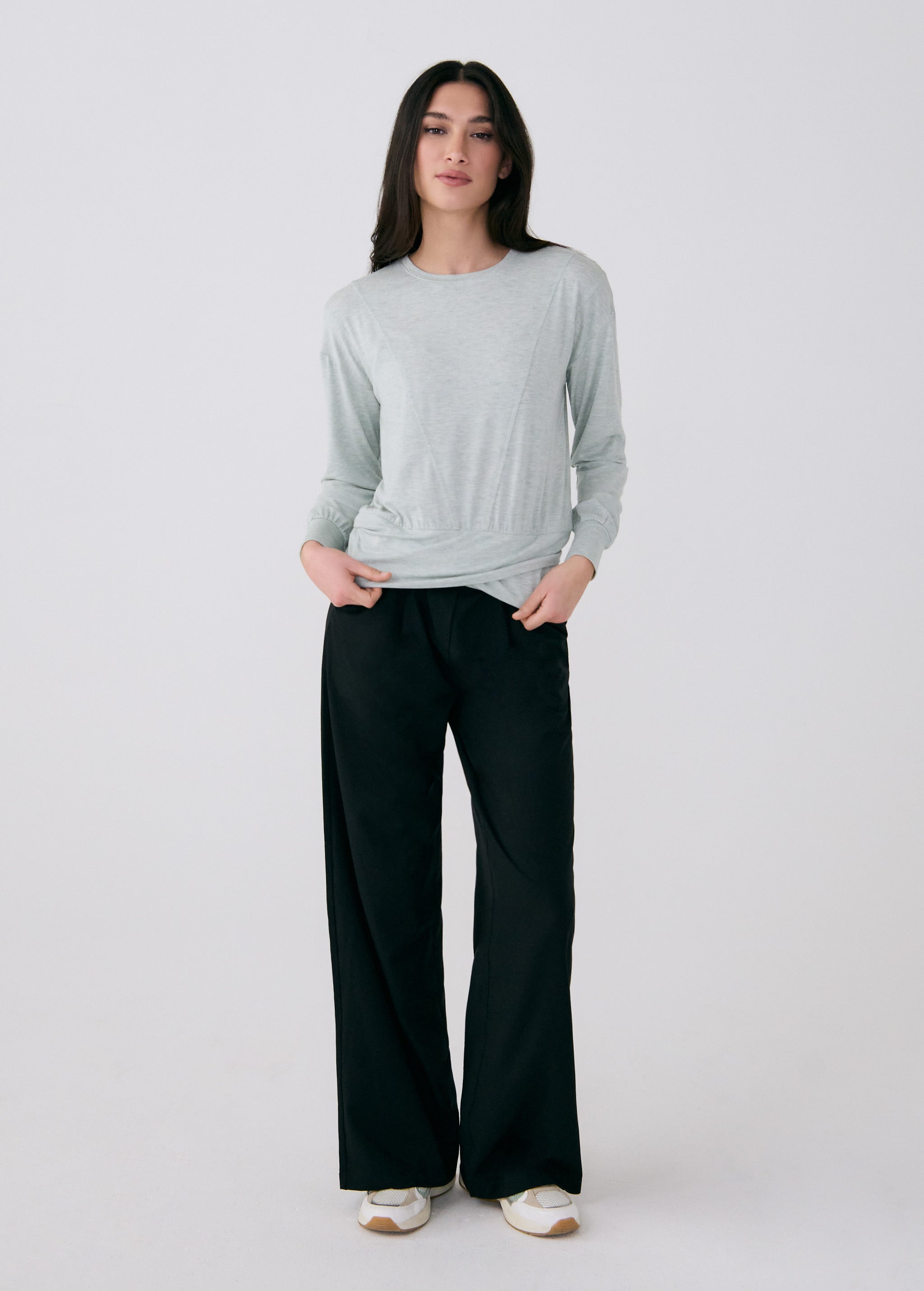 Lolë Elisia Long Sleeve in sage — a long sleeve with a little extra built in