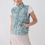 Lolë Aura Vest in sage green floral print