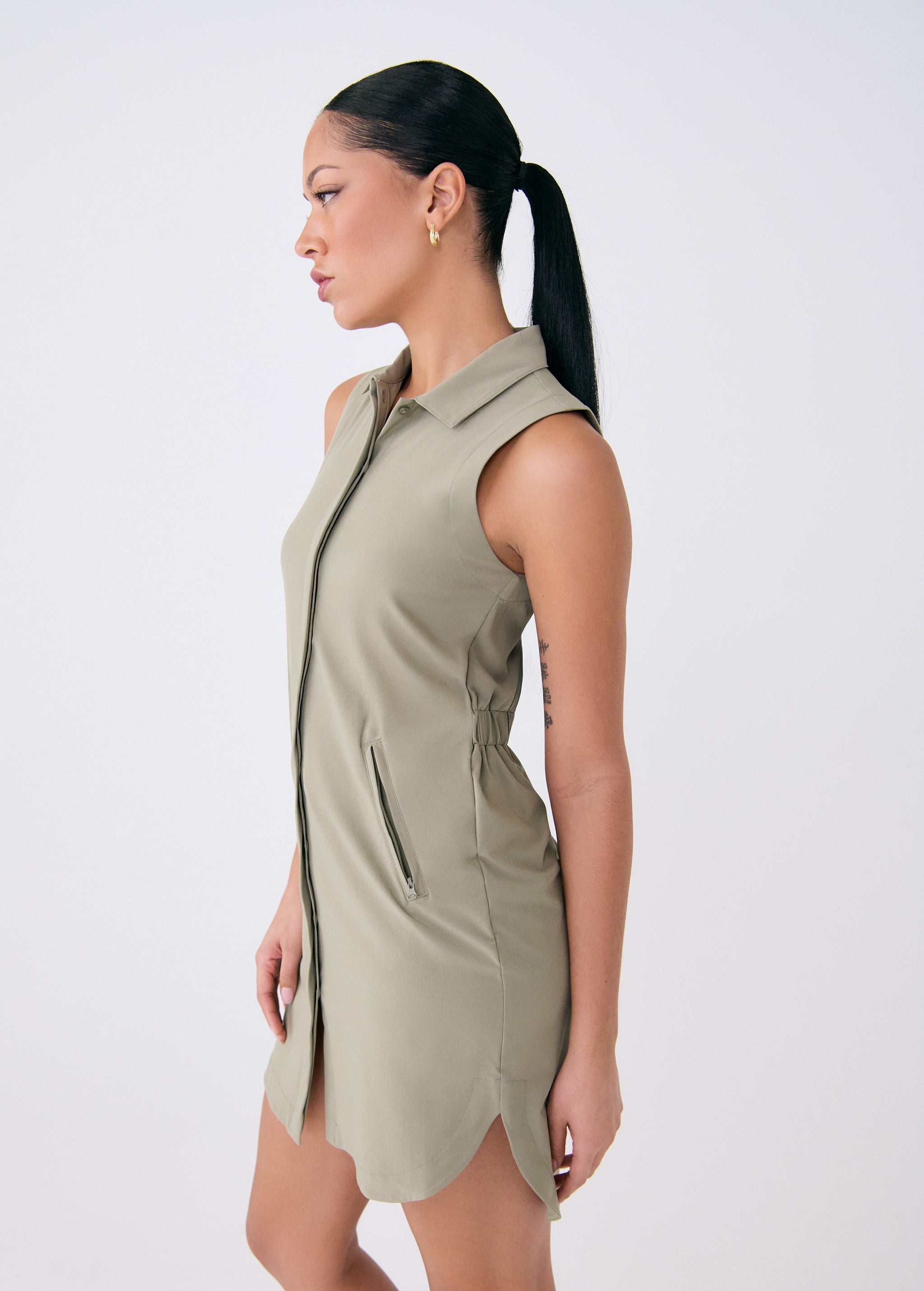 Lolë Olivie Shirt Dress in Hazel sage green