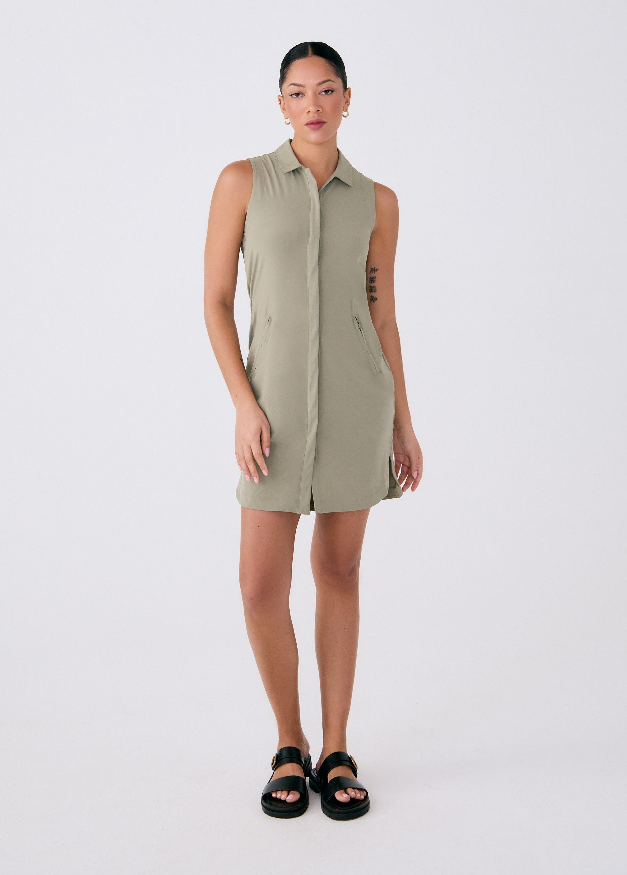 Lolë Olivie Shirt Dress in Hazel sage green