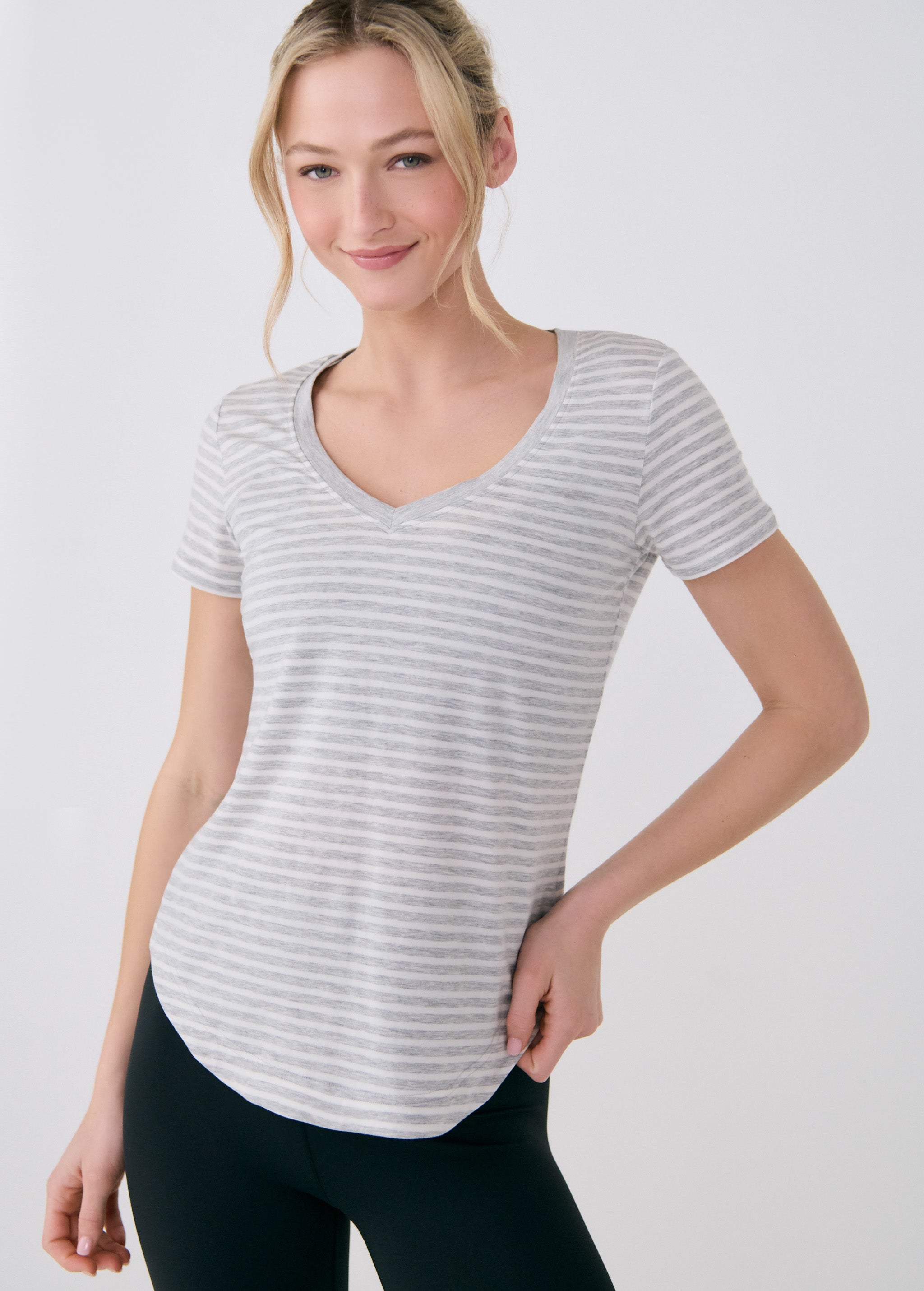 Lolë Dynamic V-neck in grey — this V-neck tee proves that everyday essentials can still feel special