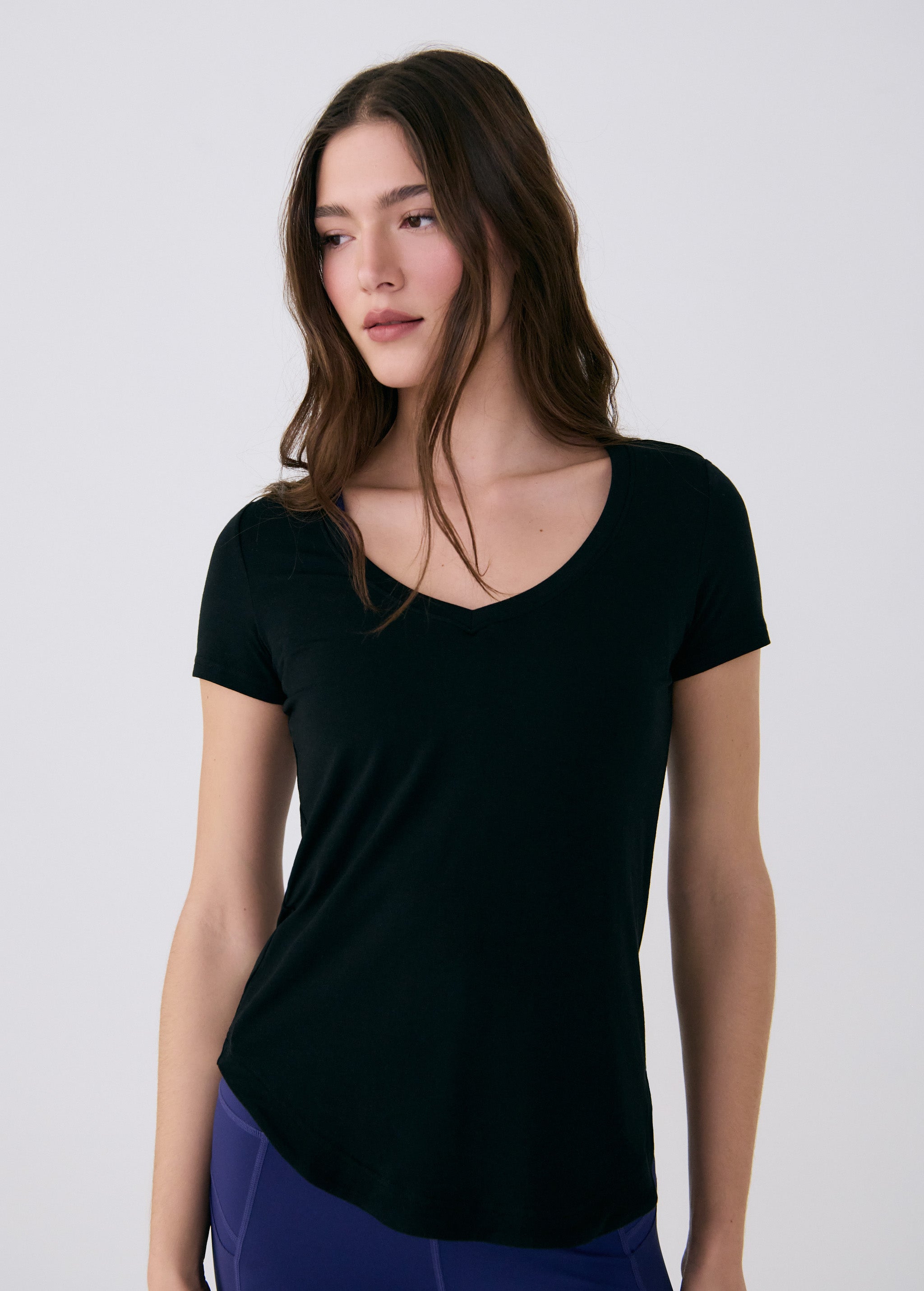Lolë Dynamic V-neck in black — this V-neck tee proves that everyday essentials can still feel special