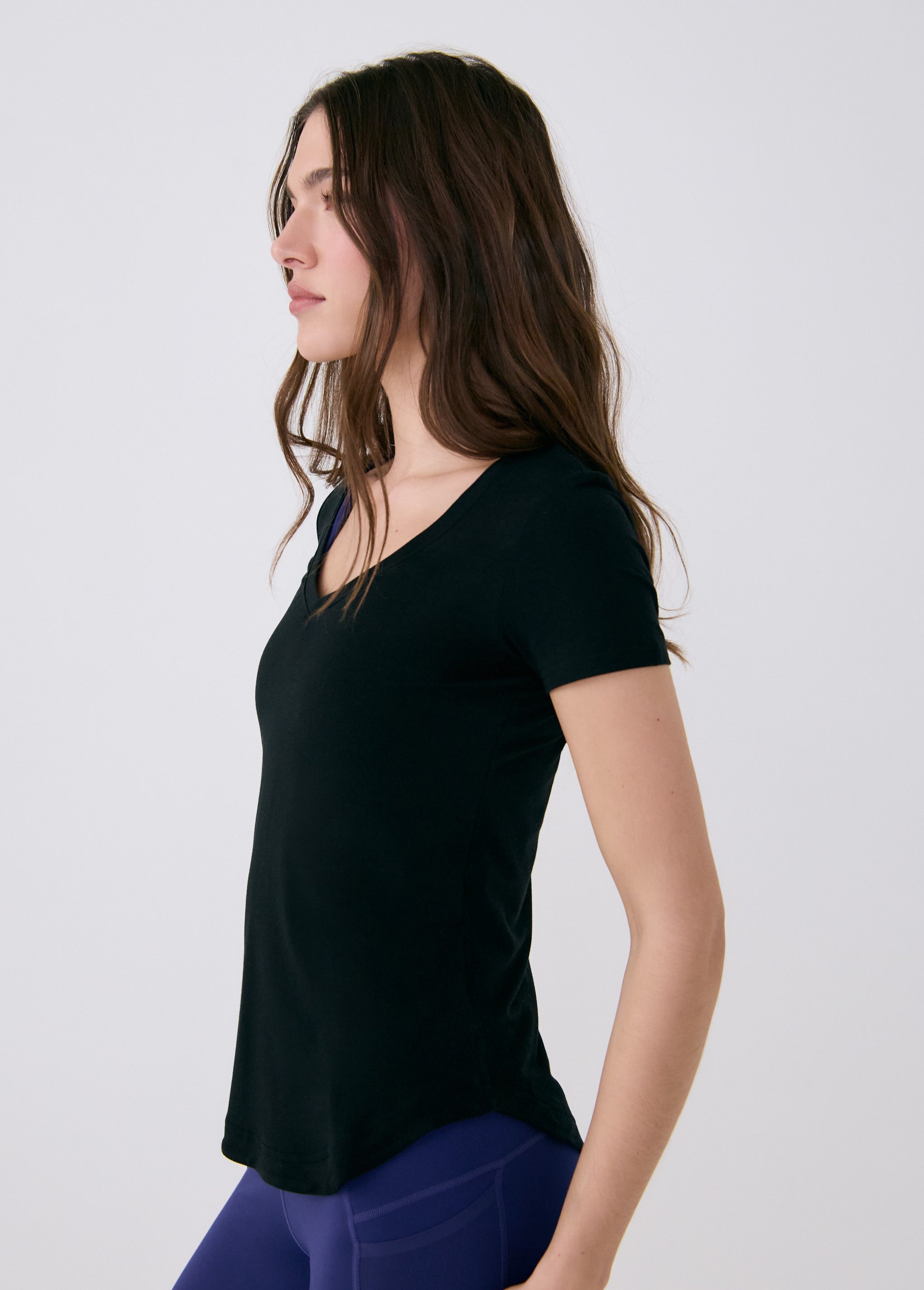 Lolë Dynamic V-neck in black — this V-neck tee proves that everyday essentials can still feel special