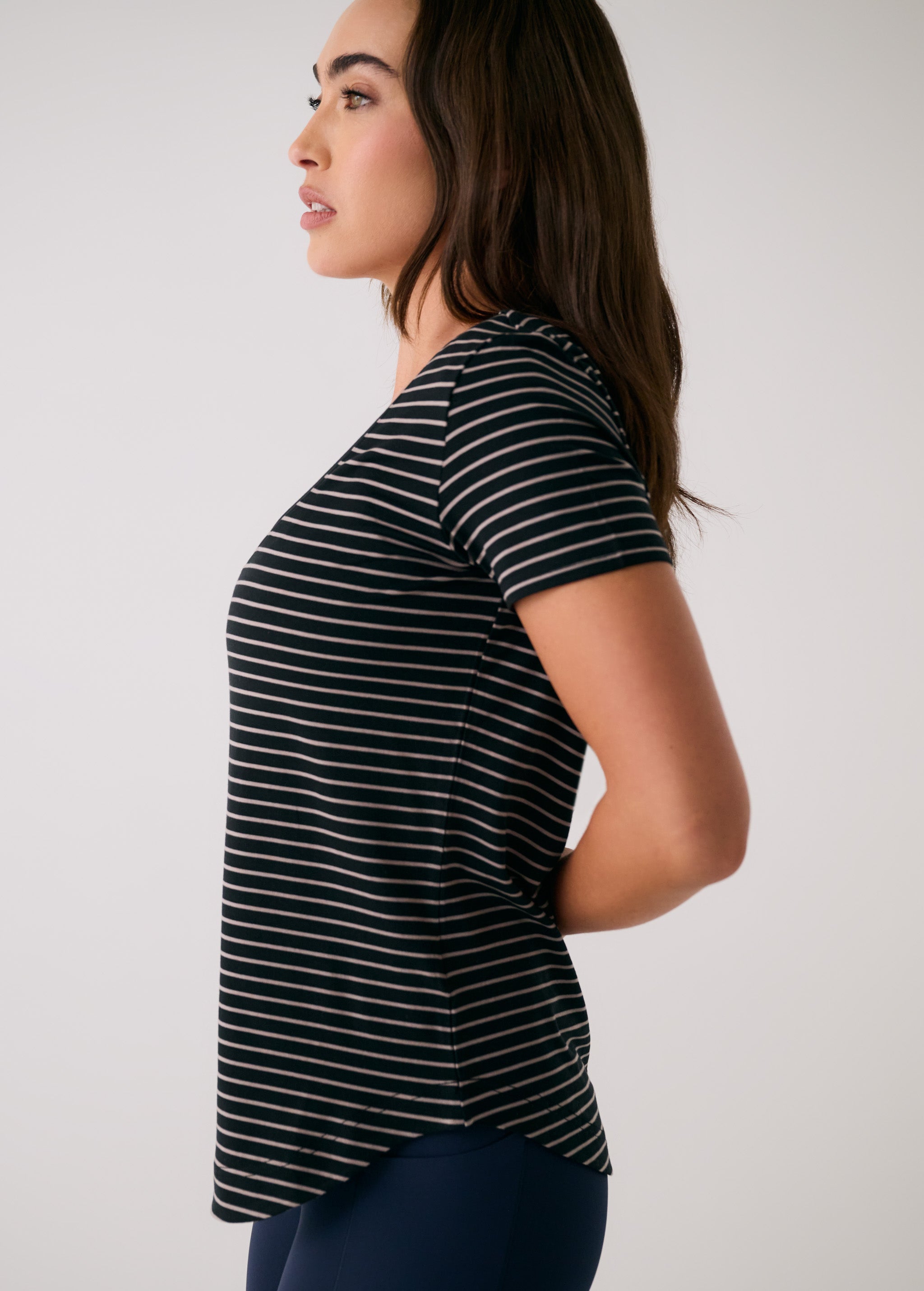 Lolë Dynamic V-neck in black — this V-neck tee proves that everyday essentials can still feel special