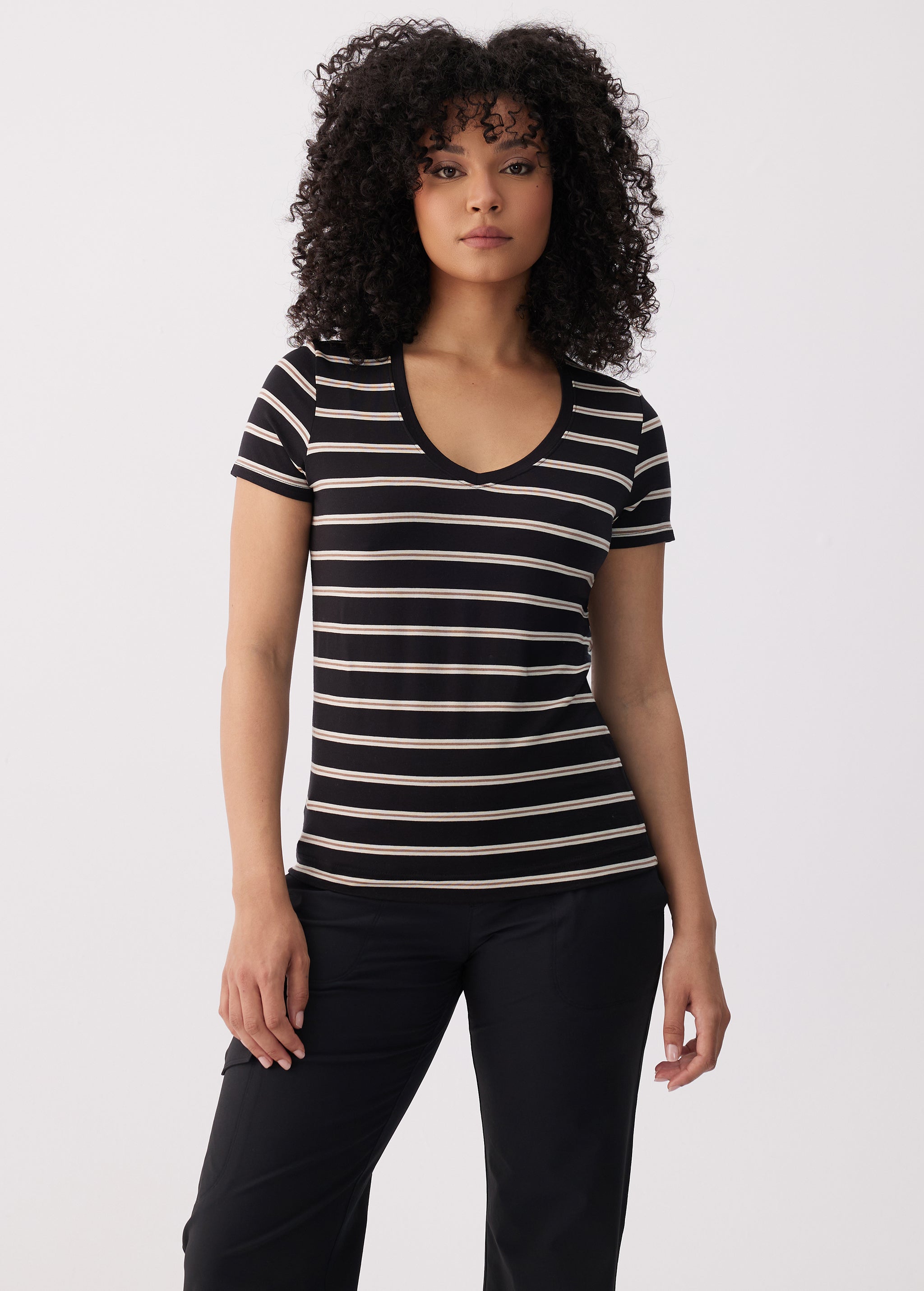 Lolë Dynamic V-neck in black — this V-neck tee proves that everyday essentials can still feel special