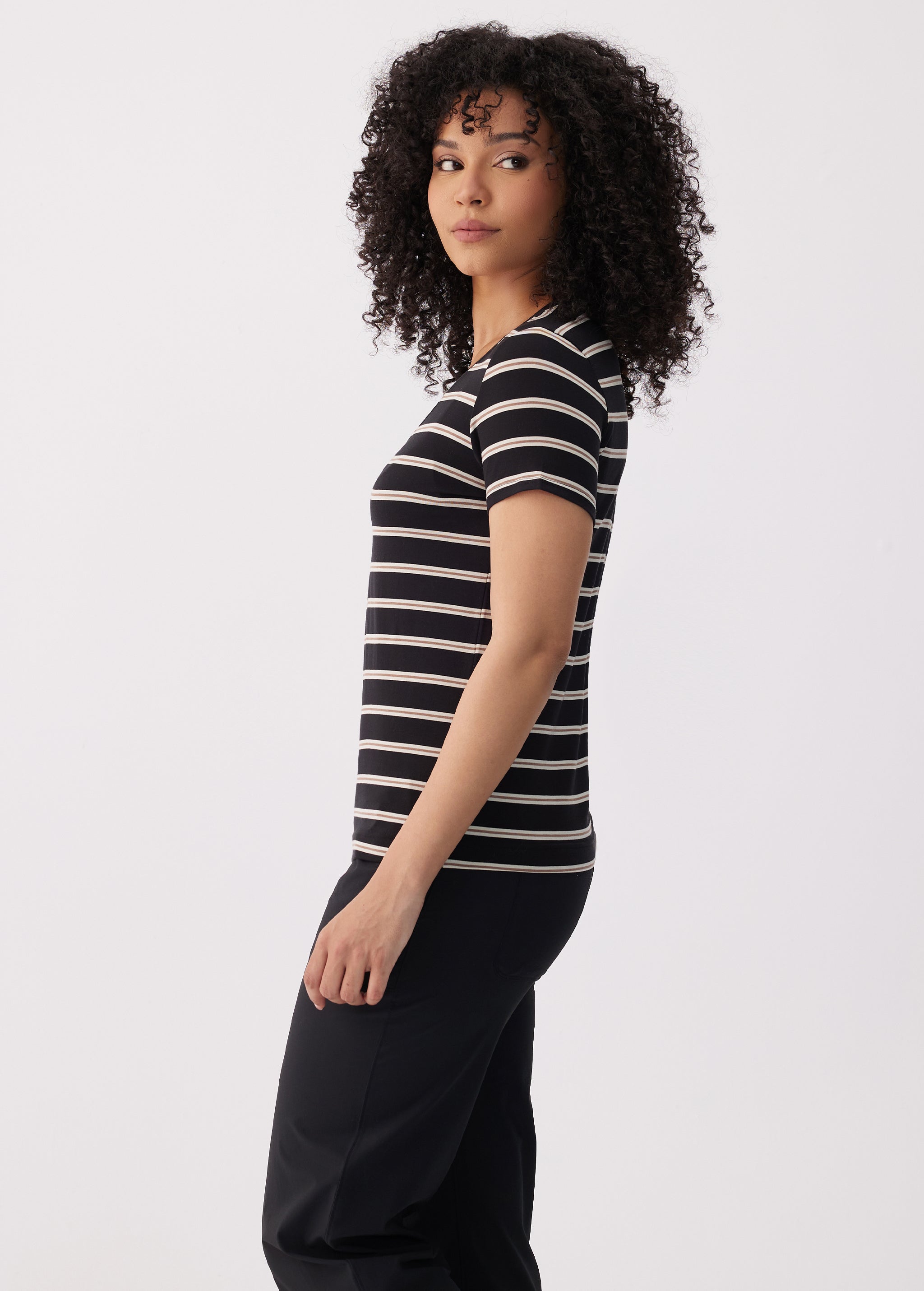 Lolë Dynamic V-neck in black — this V-neck tee proves that everyday essentials can still feel special