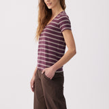 Lolë Dynamic V-neck in purple stripe — this V-neck tee proves that everyday essentials can still feel special