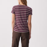 Lolë Dynamic V-neck in purple stripe — this V-neck tee proves that everyday essentials can still feel special