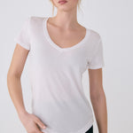 Lolë Dynamic V-neck in white — this V-neck tee proves that everyday essentials can still feel special