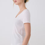 Lolë Dynamic V-neck in white — this V-neck tee proves that everyday essentials can still feel special