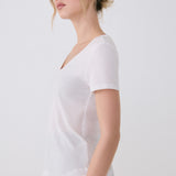 Lolë Dynamic V-neck in white — this V-neck tee proves that everyday essentials can still feel special