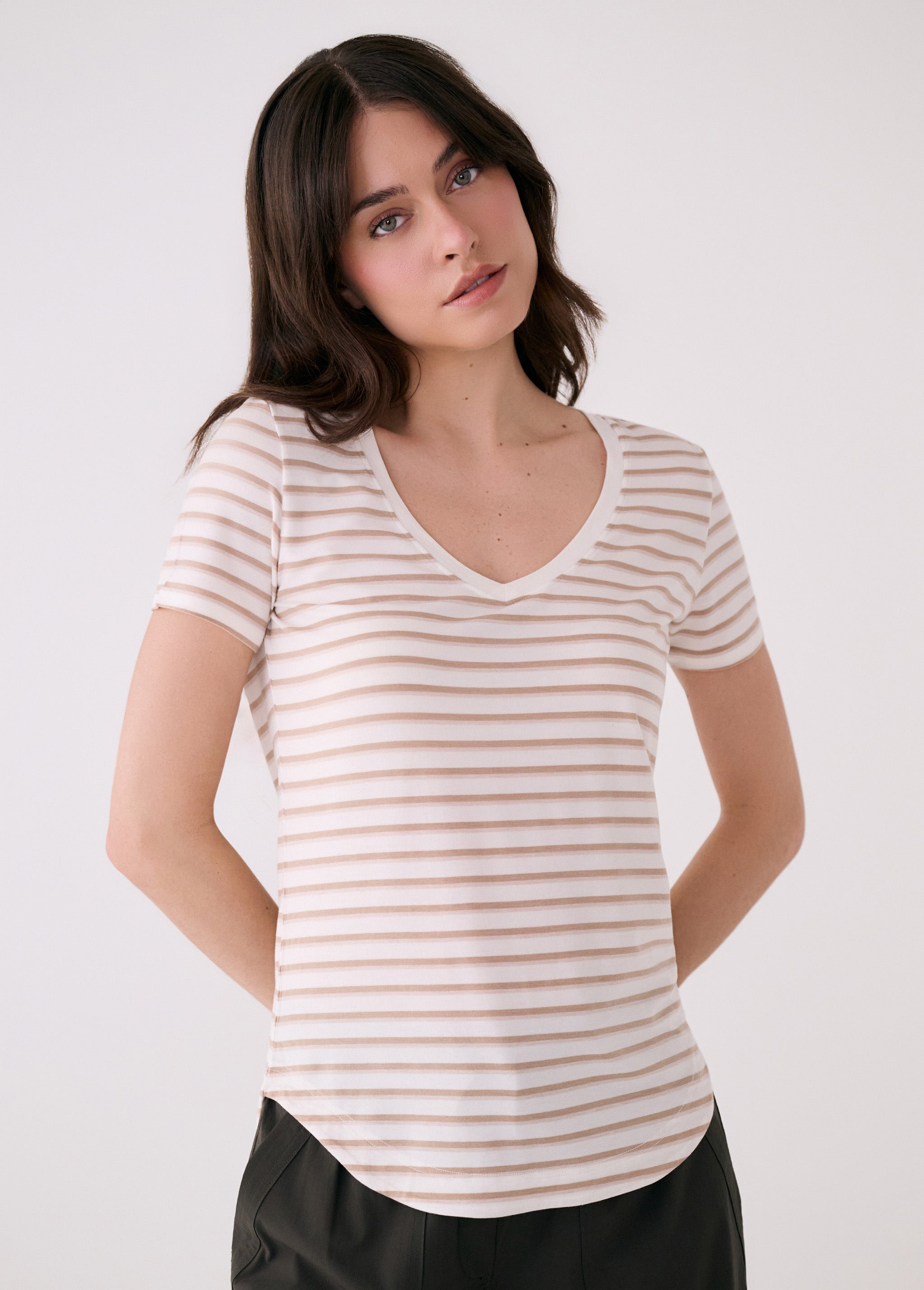 Lolë Dynamic V-neck in white — this V-neck tee proves that everyday essentials can still feel special
