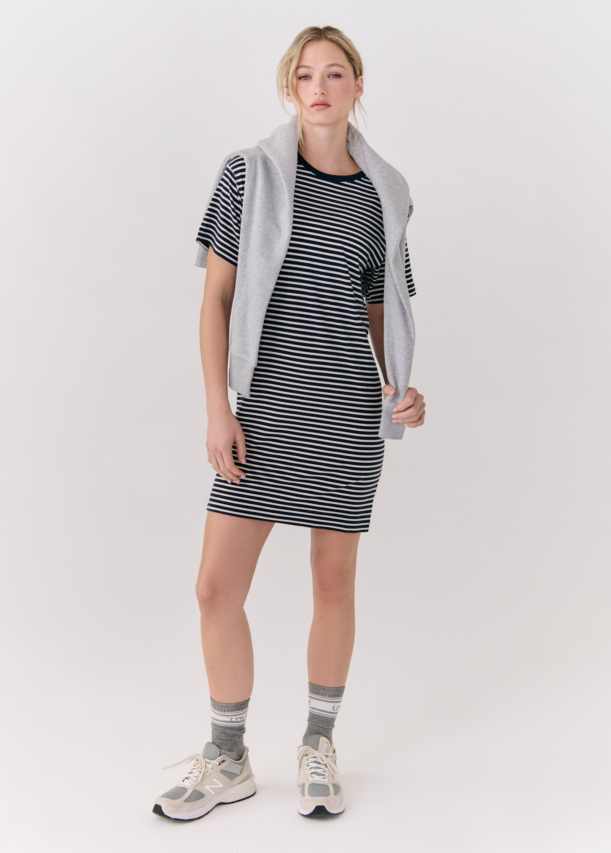 Lolë Dynamic Tee Dress in navy stripe