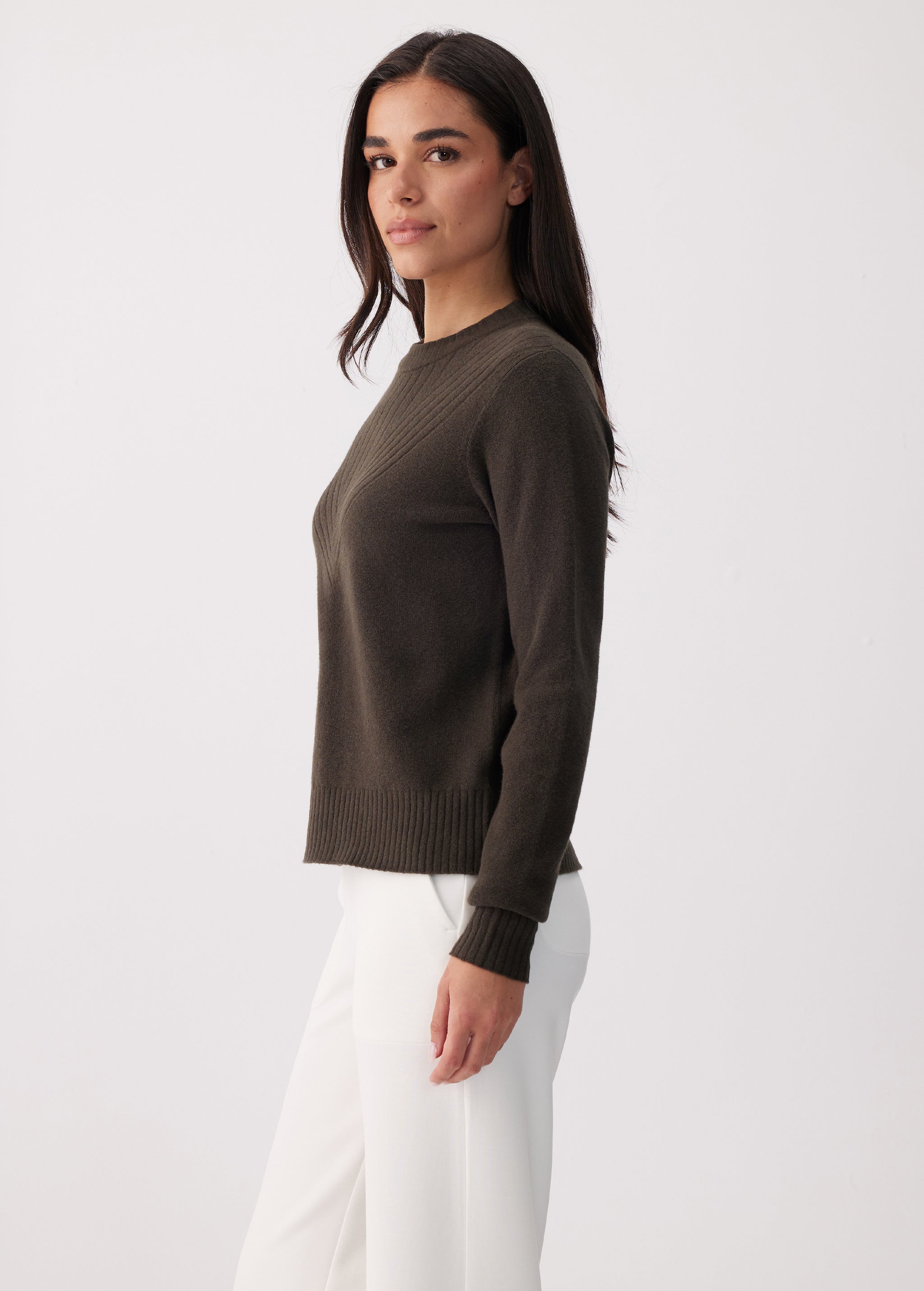 Lolë Camila Crew Neck Sweater in olive — the Camila Crew Neck is soft, cozy, and perfectly unfussy