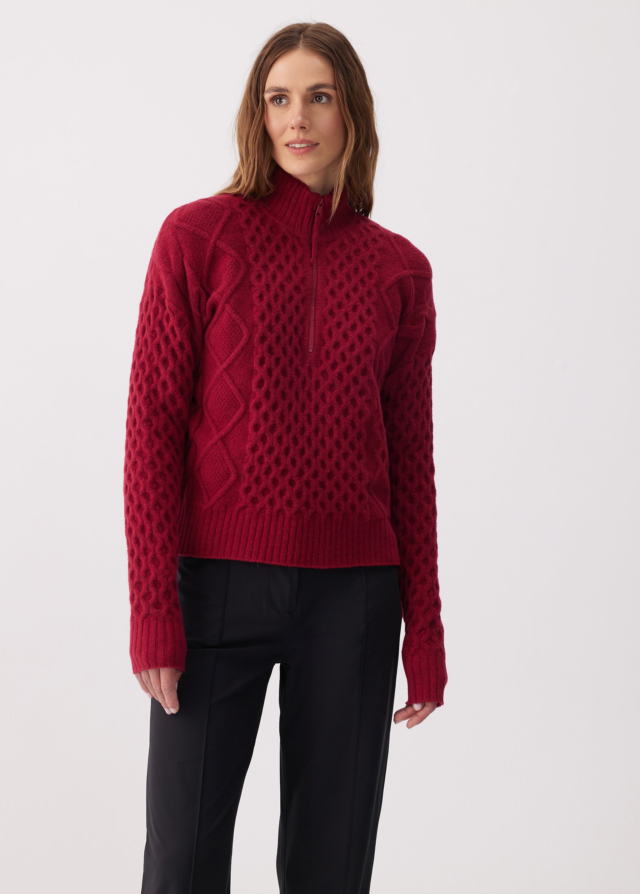 Lolë Camila 1/2 Zip Sweater in Garnet dark red