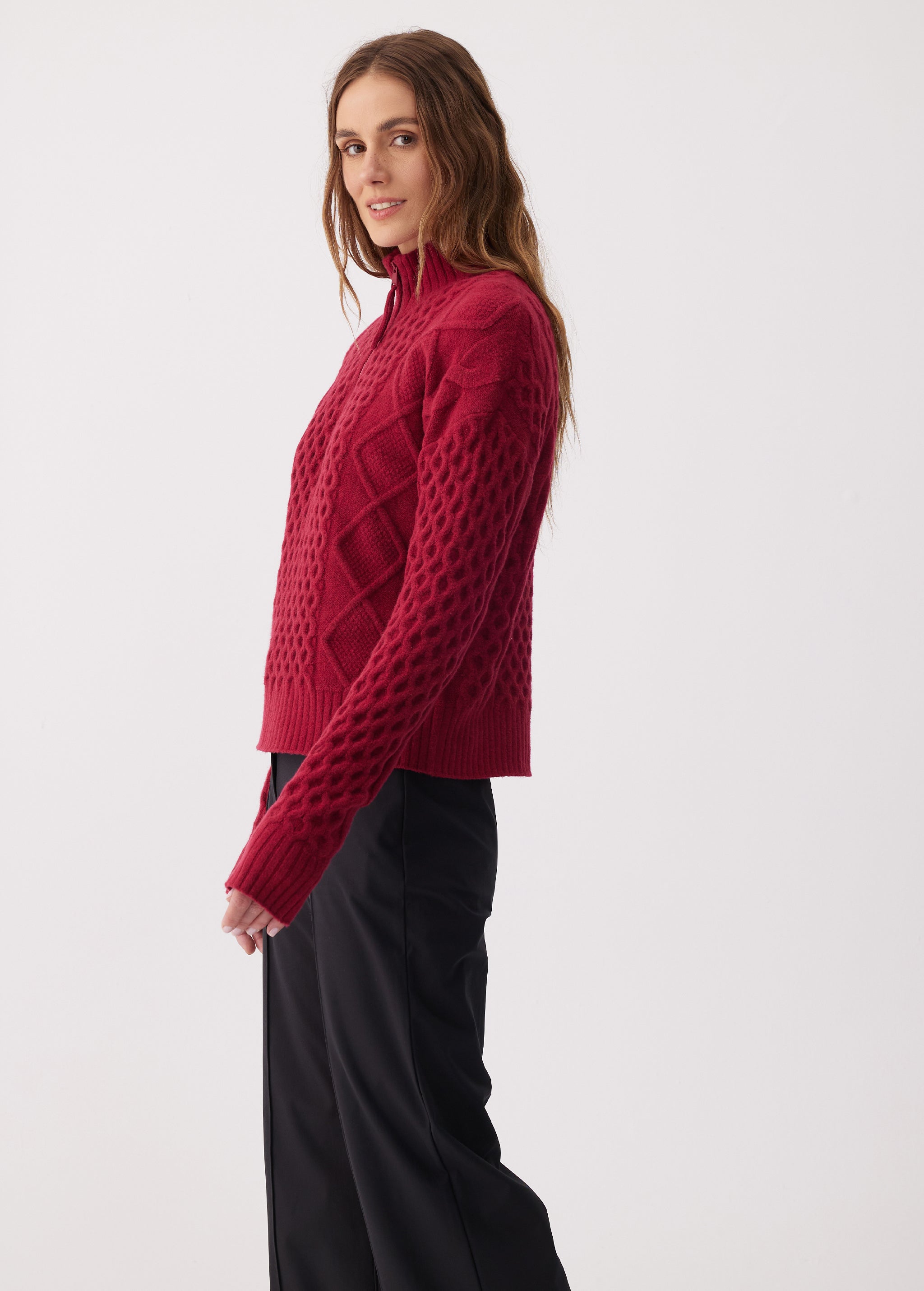 Lolë Camila 1/2 Zip Sweater in Garnet dark red