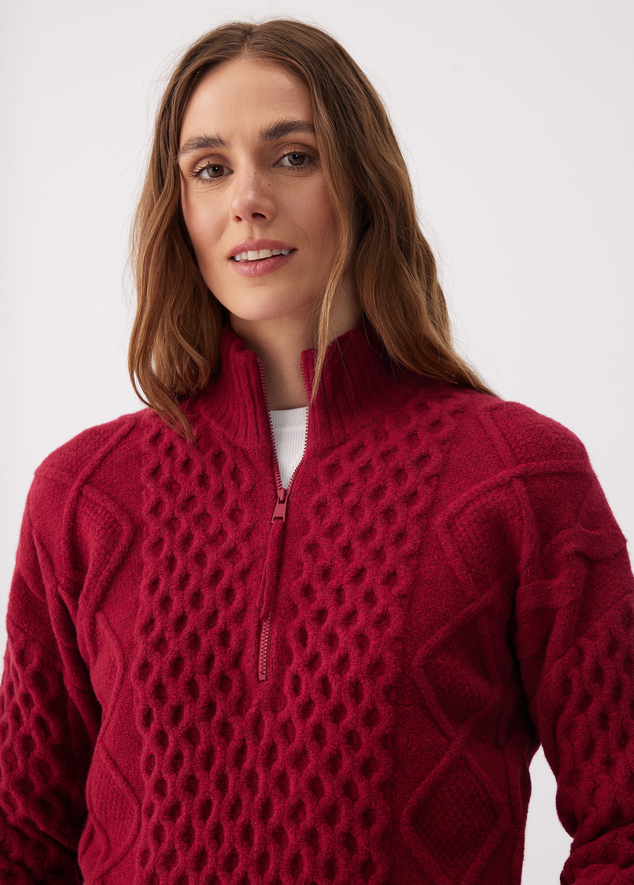 Lolë Camila 1/2 Zip Sweater in Garnet dark red