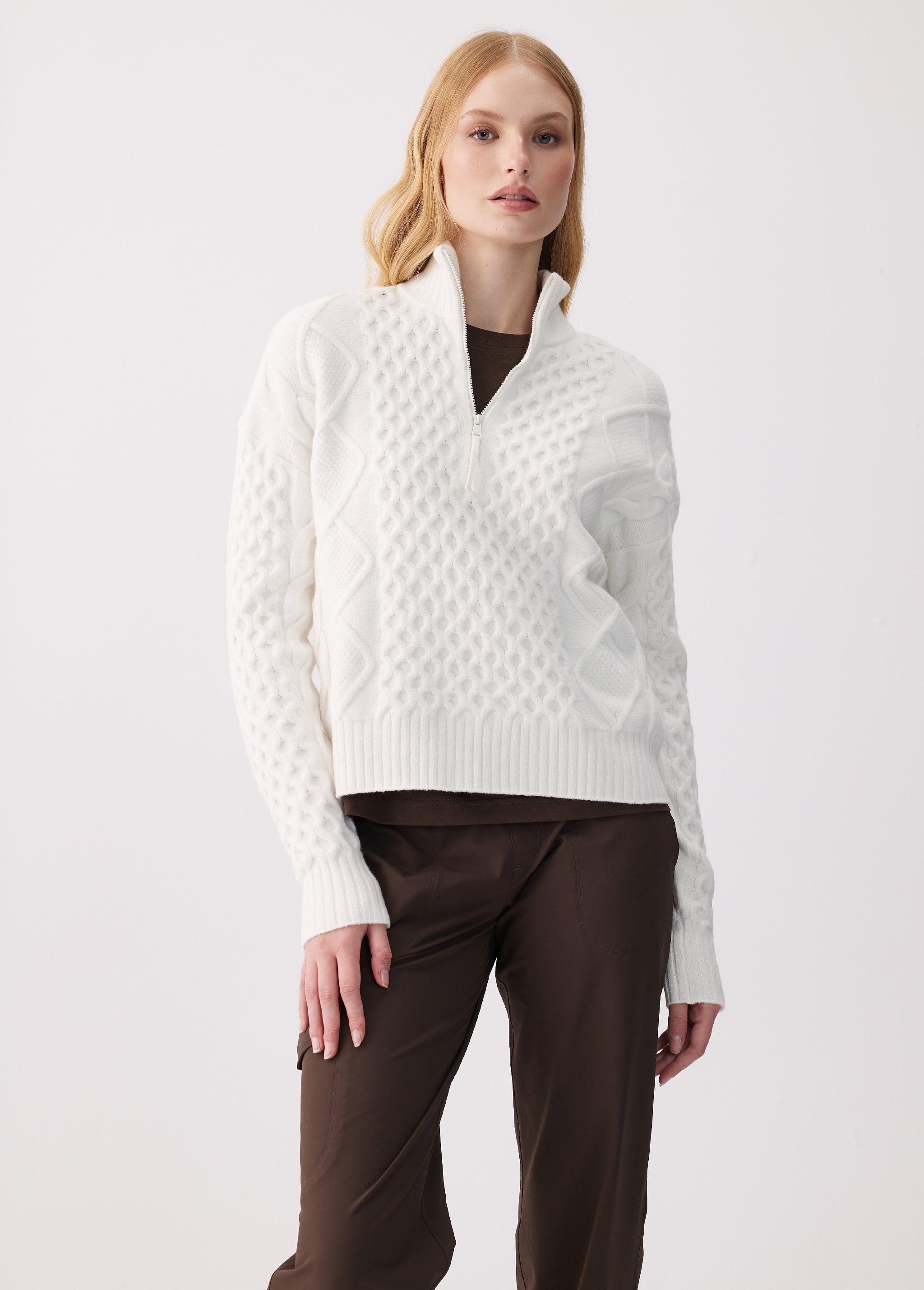 Lolë Camila 1/2 Zip Sweater in Birch cream