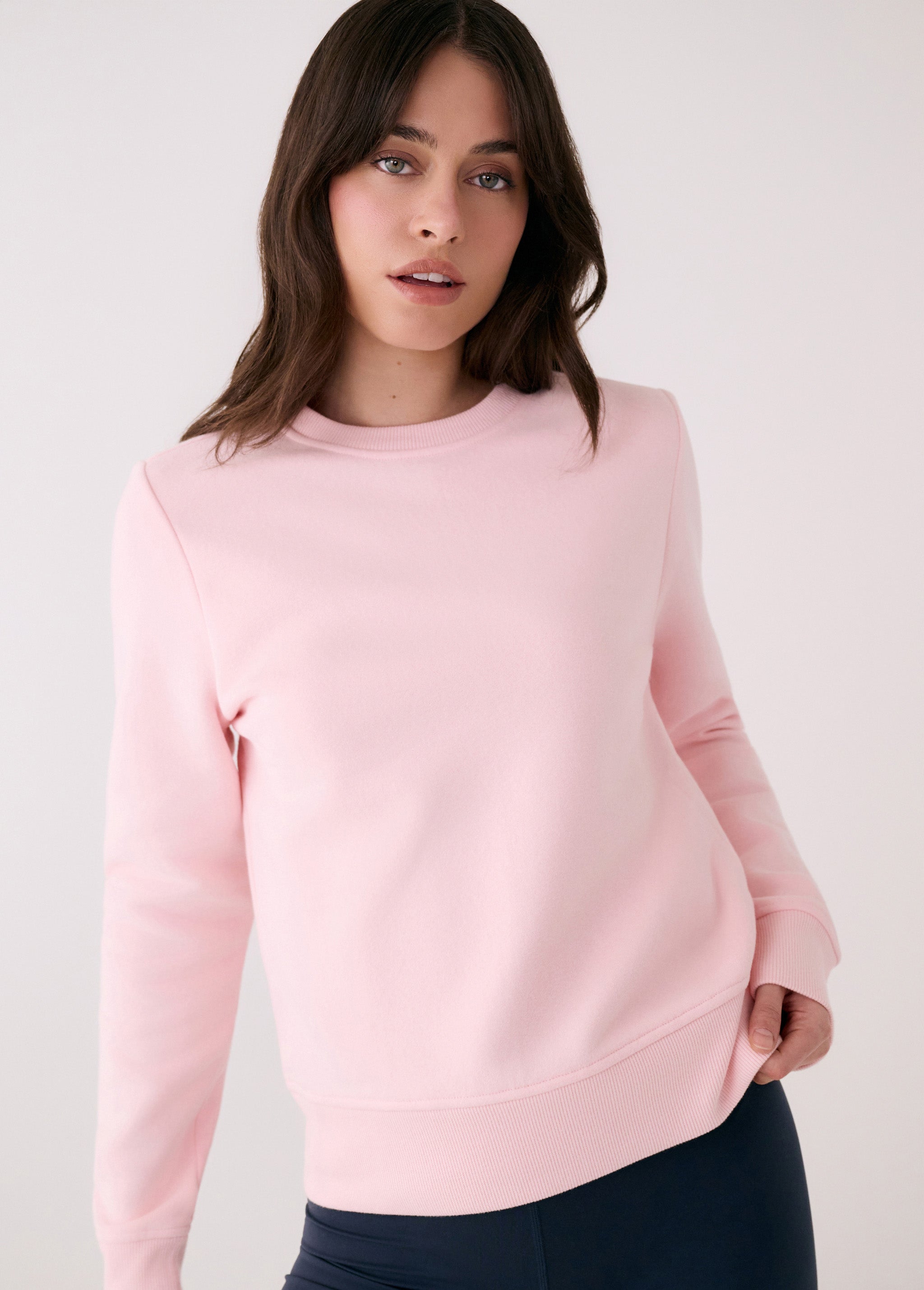 Lolë Icone Crew Neck Pullover in Sorbetta light pink