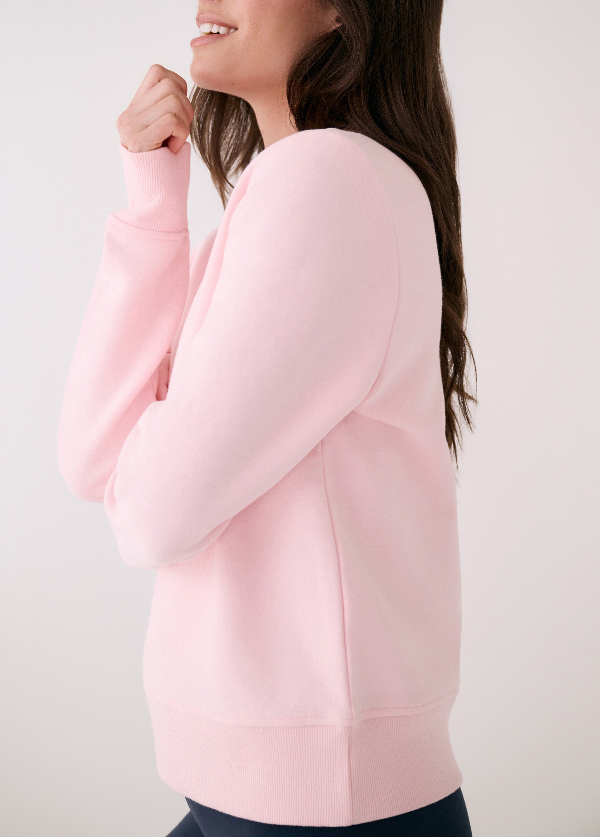 Lolë Icone Crew Neck Pullover in Sorbetta light pink