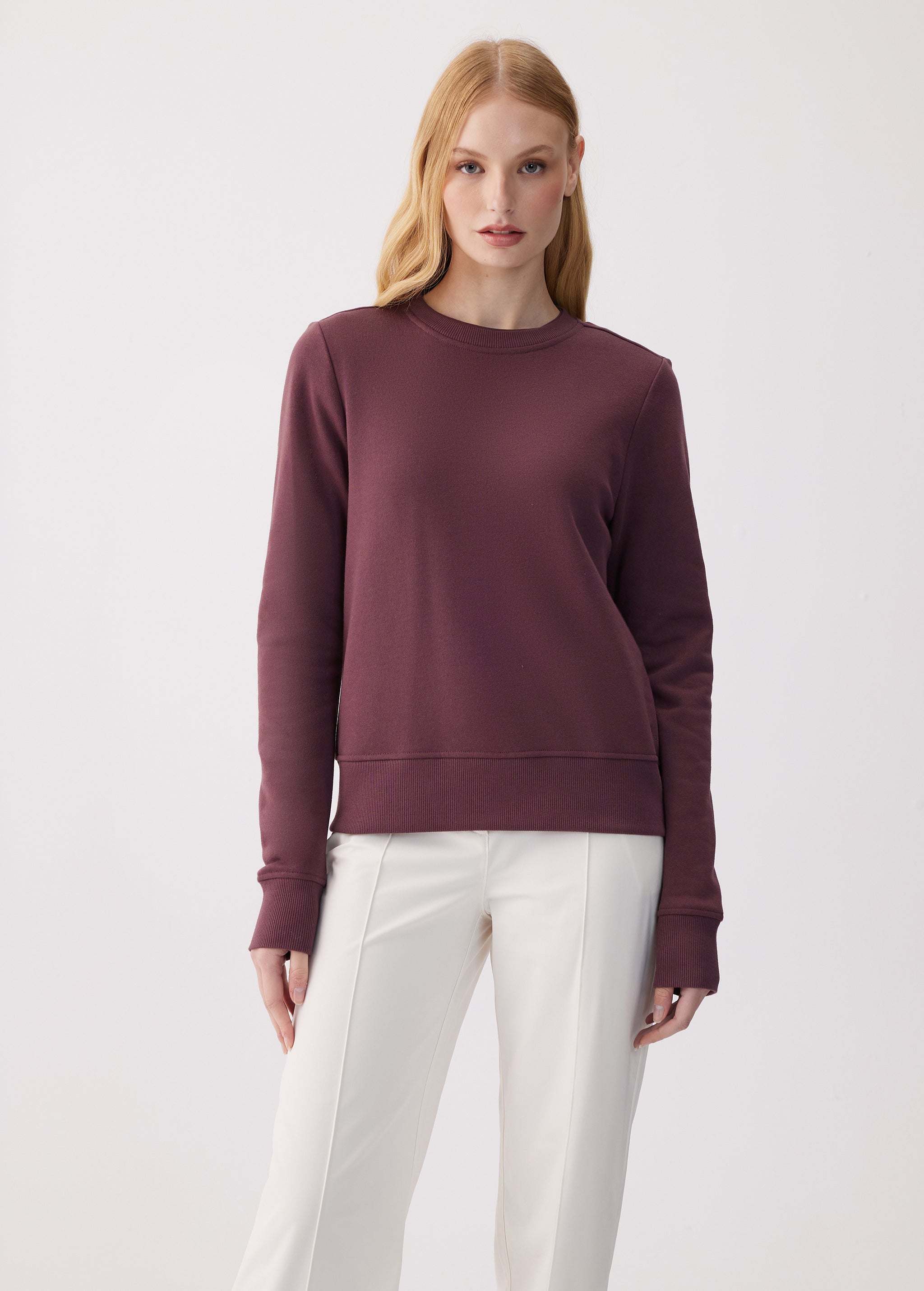Lolë Icone Crew Neck Pullover in Mulberry plum