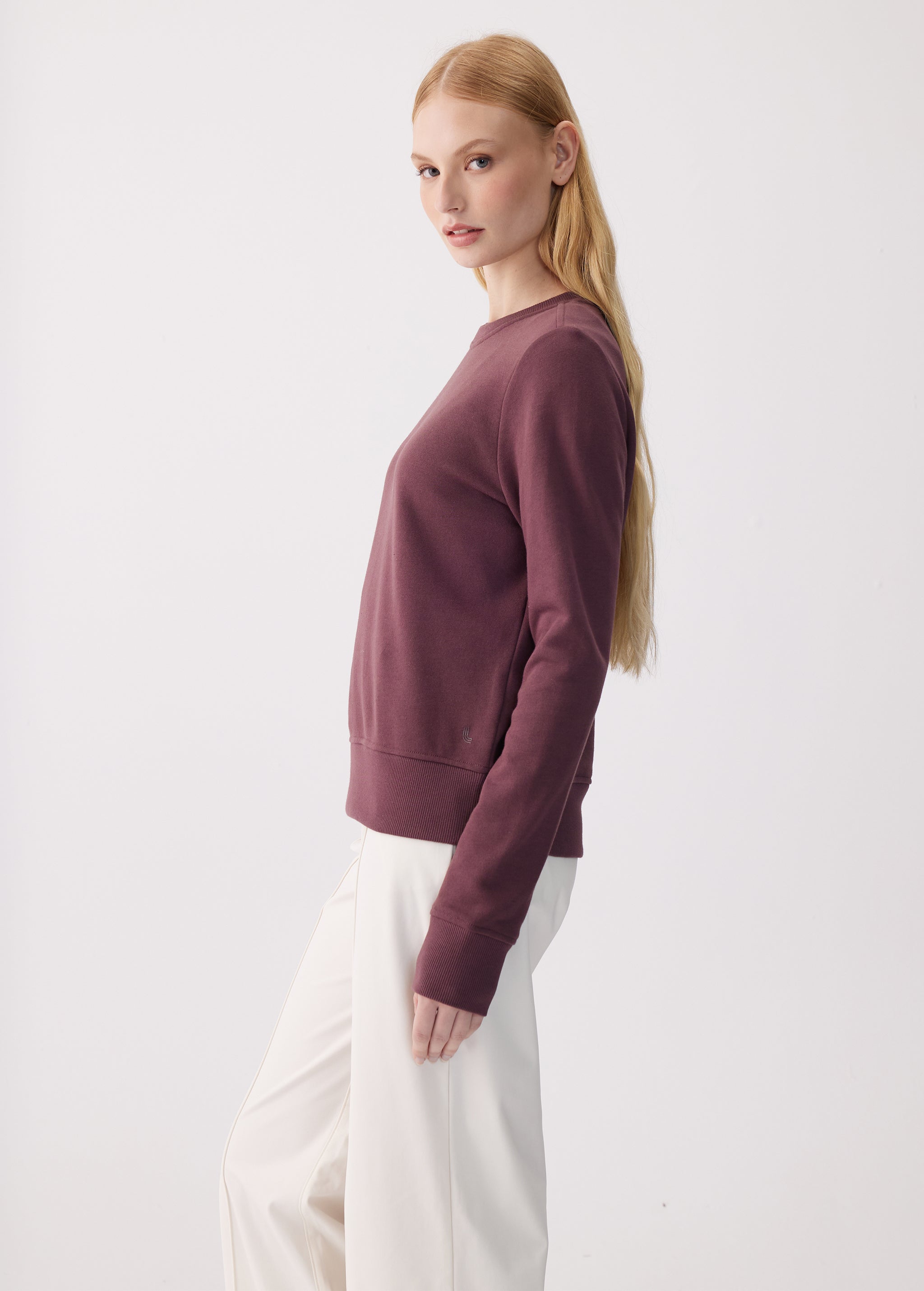 Lolë Icone Crew Neck Pullover in Mulberry plum
