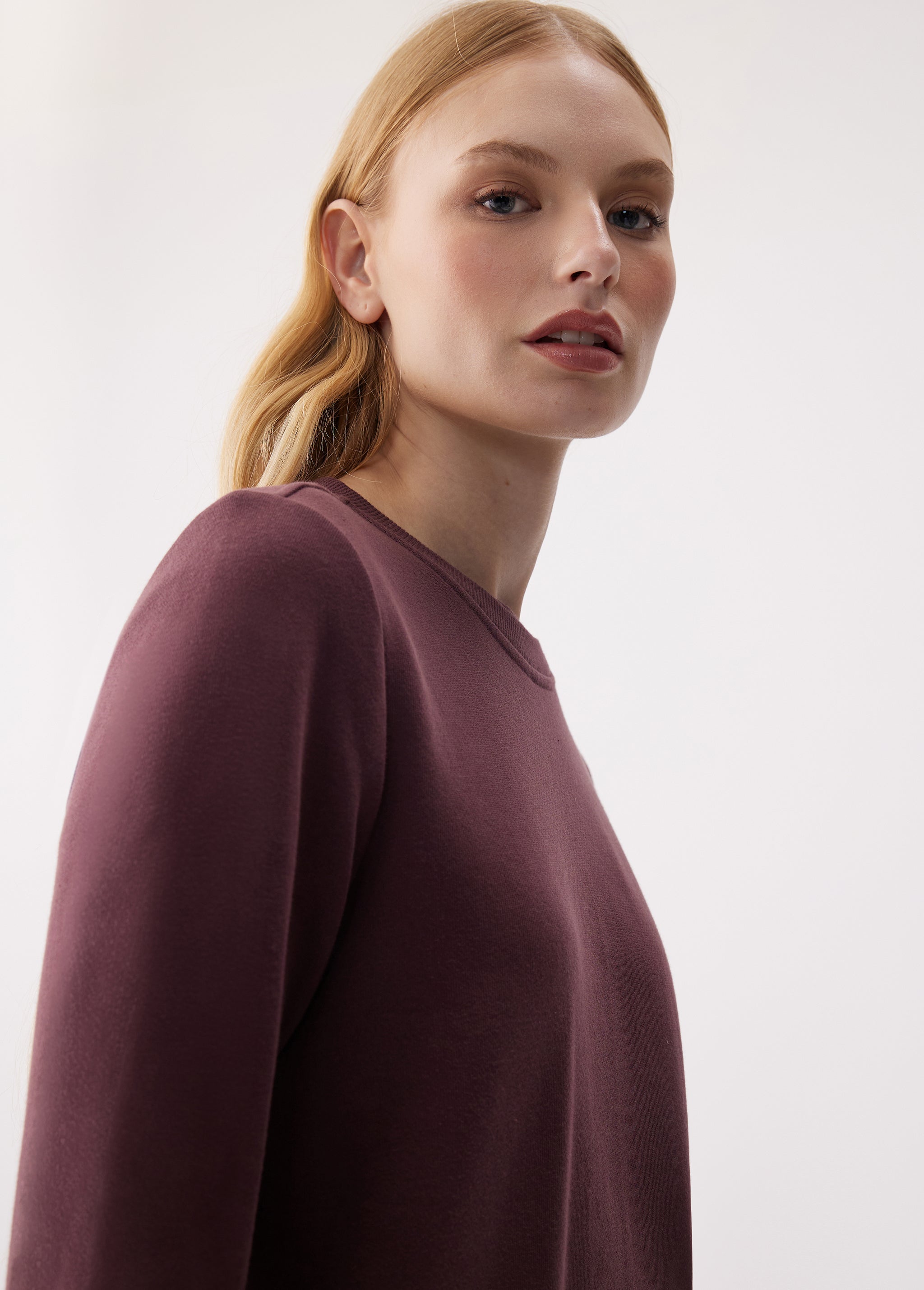 Lolë Icone Crew Neck Pullover in Mulberry plum