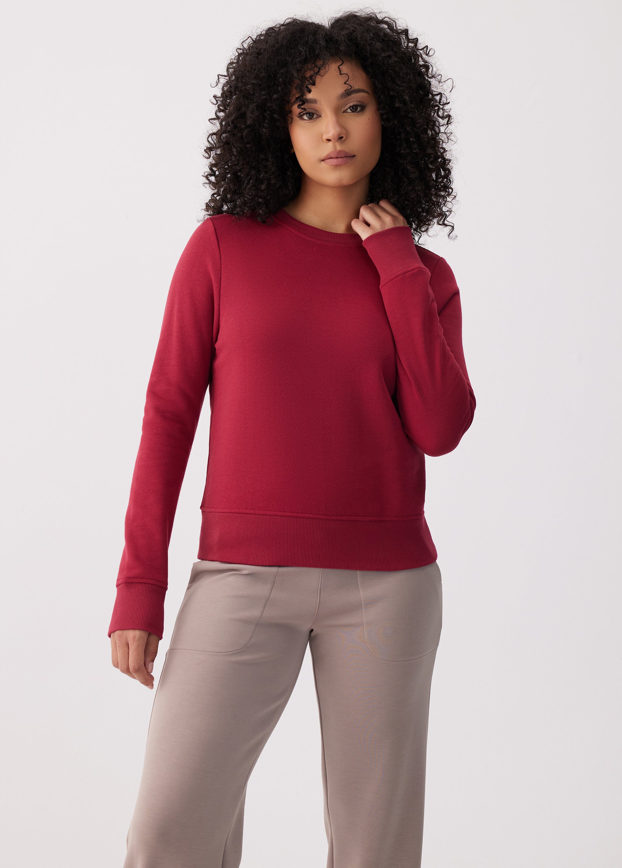 Lolë Icone Crew Neck Pullover in Garnet dark red