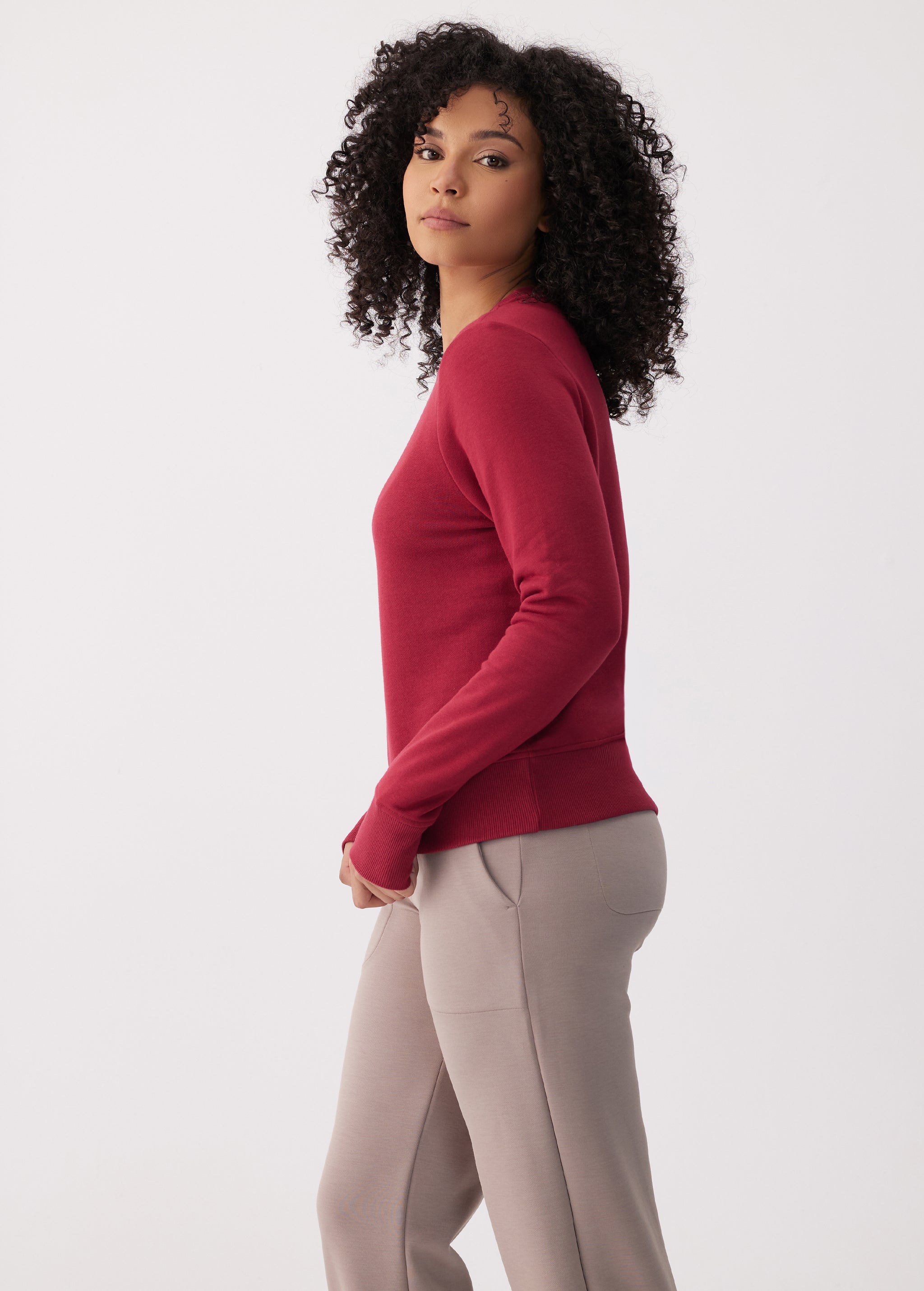 Lolë Icone Crew Neck Pullover in Garnet dark red