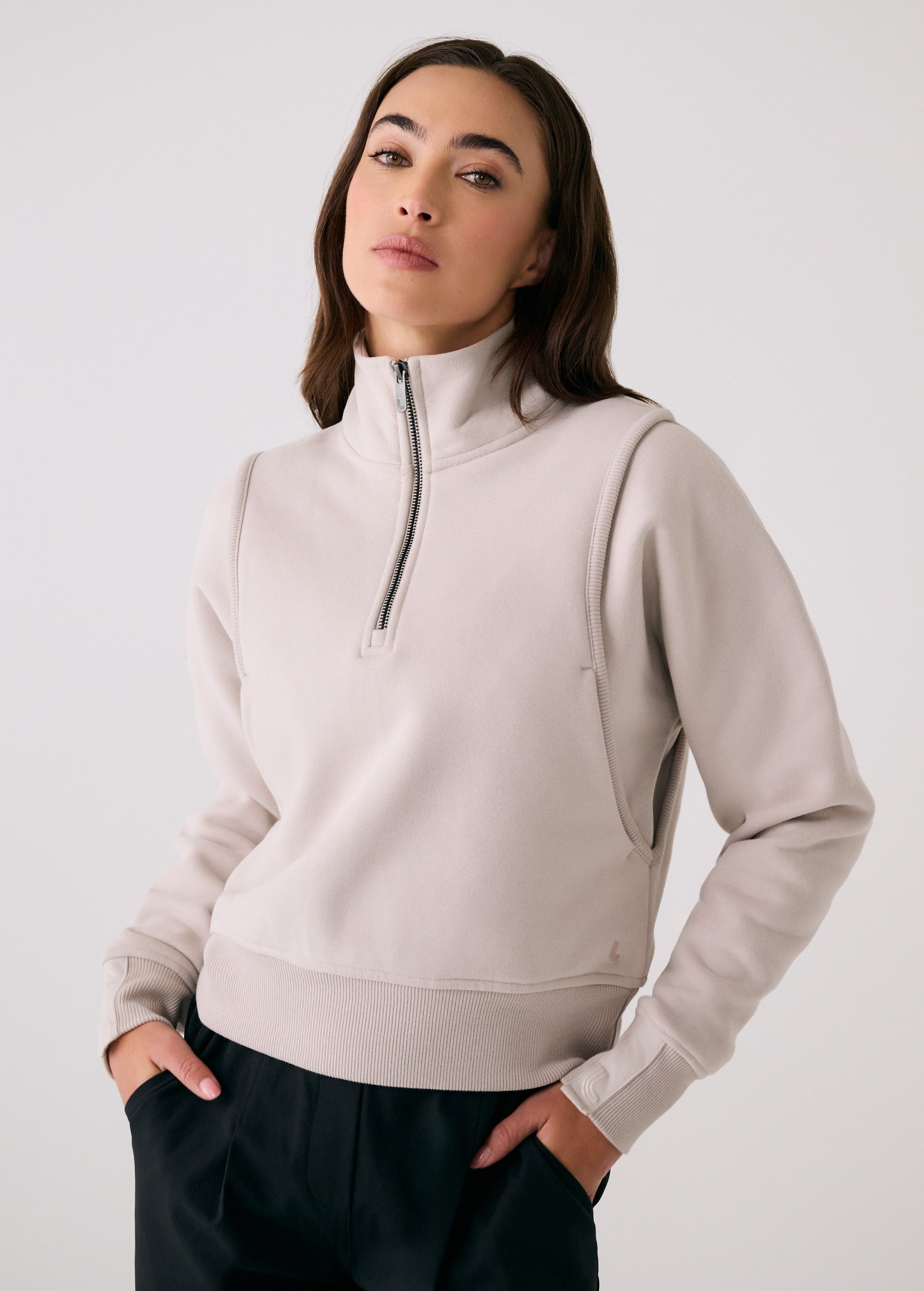 Lolë Yonder Half Zip Top in Abalone pale greige