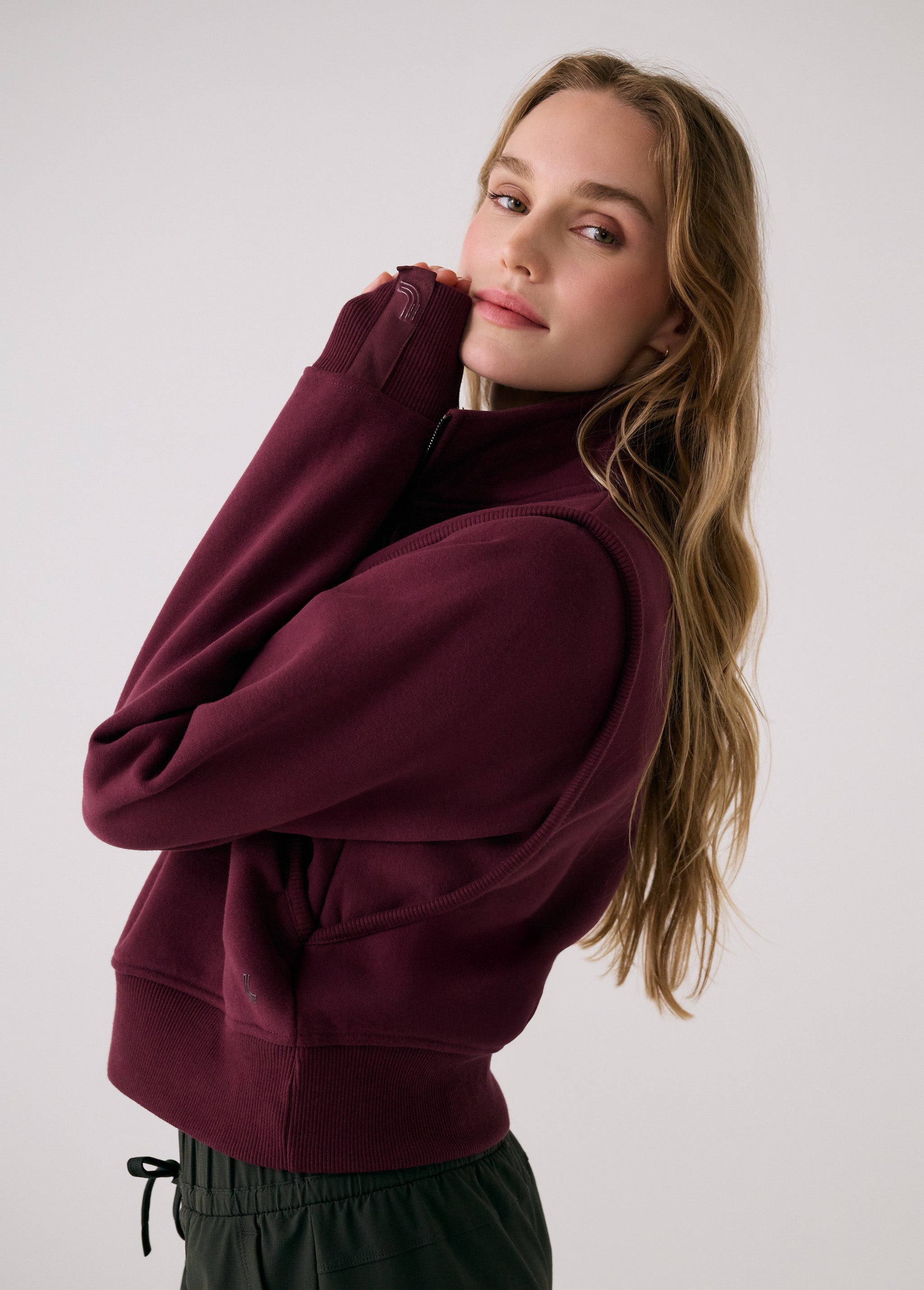 Lolë Yonder Half Zip Top in burgundy