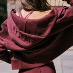 Lolë Yonder Full Zip Hoodie in burgundy — cropped and cozy, the Yonder Hoodie is your cold-weather comfort zone