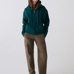 Lolë Yonder Full Zip Hoodie in teal — cropped and cozy, the Yonder Hoodie is your cold-weather comfort zone