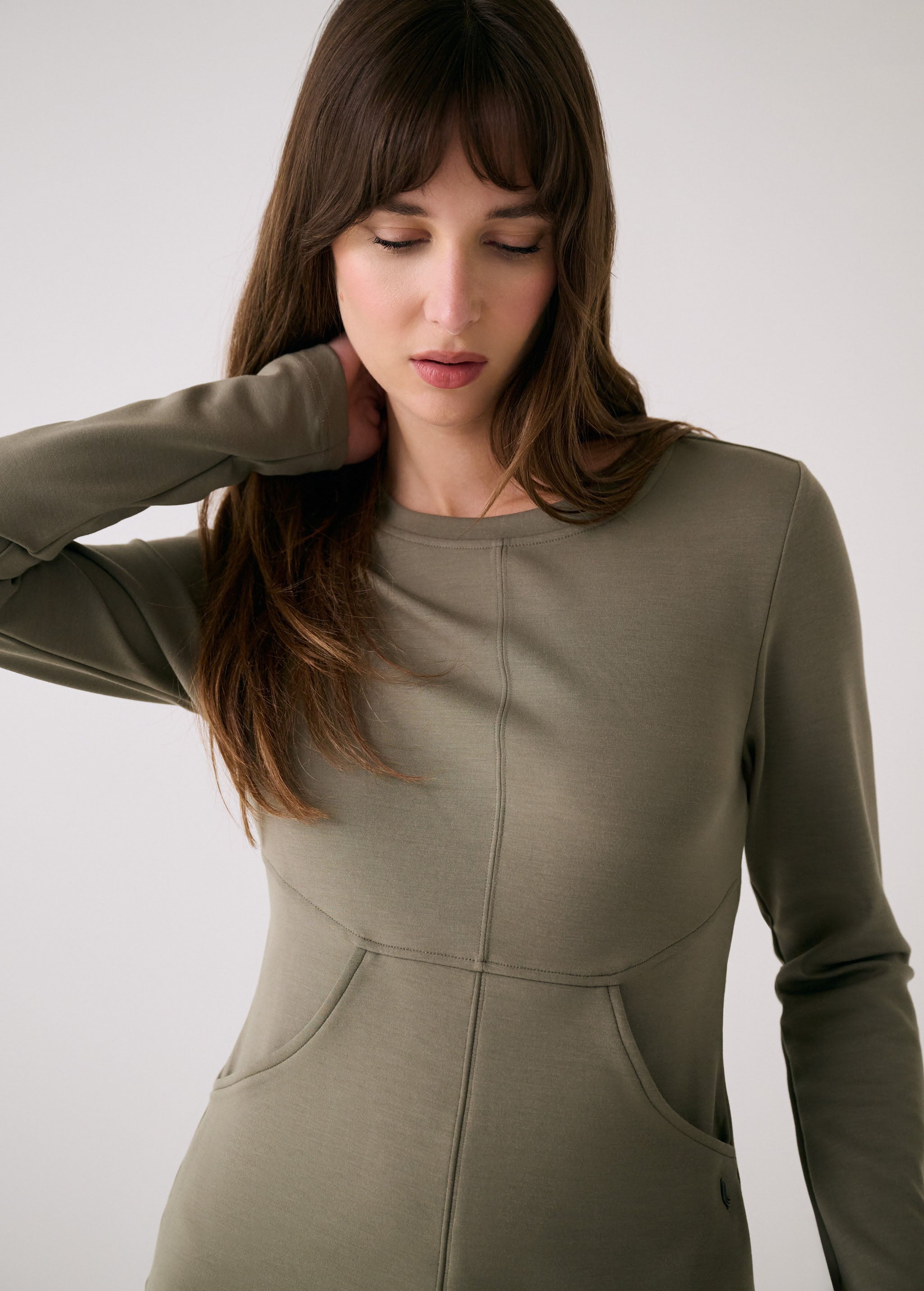Lolë Flow Dress in Hazel sage green