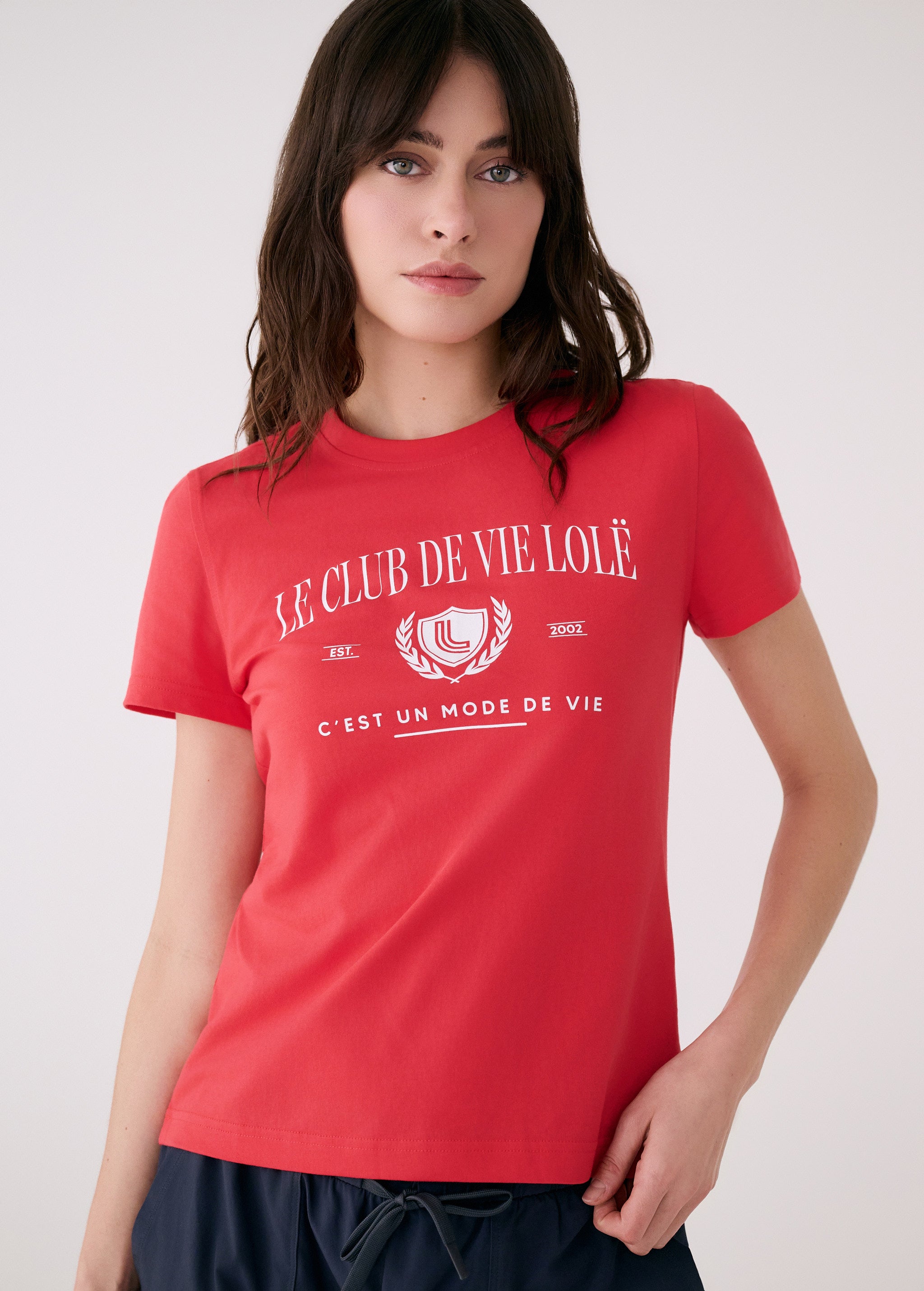 Lolë Laurier Logo T-shirt in Poppy red