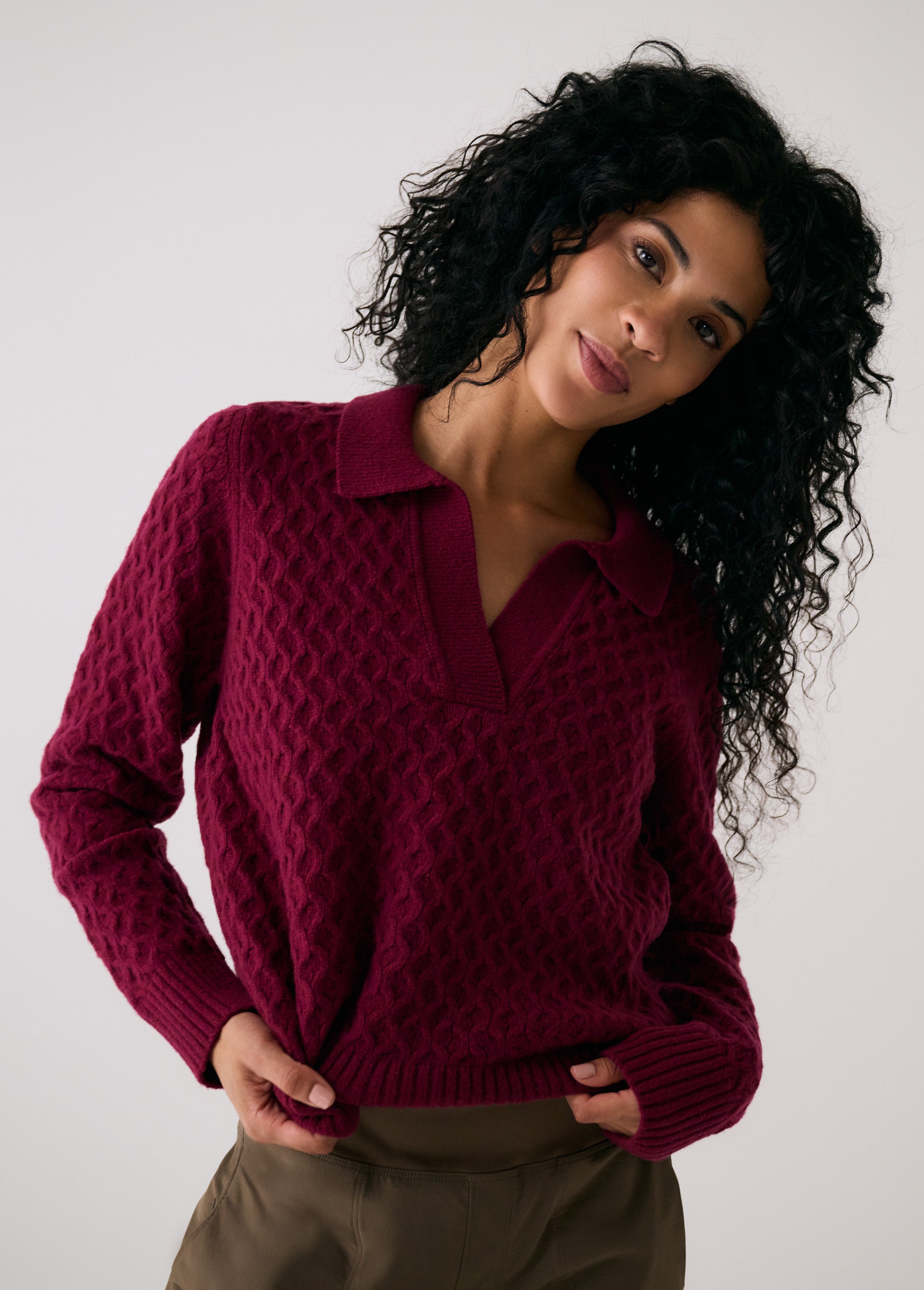 Lolë Verdun Polo Sweater in burgundy