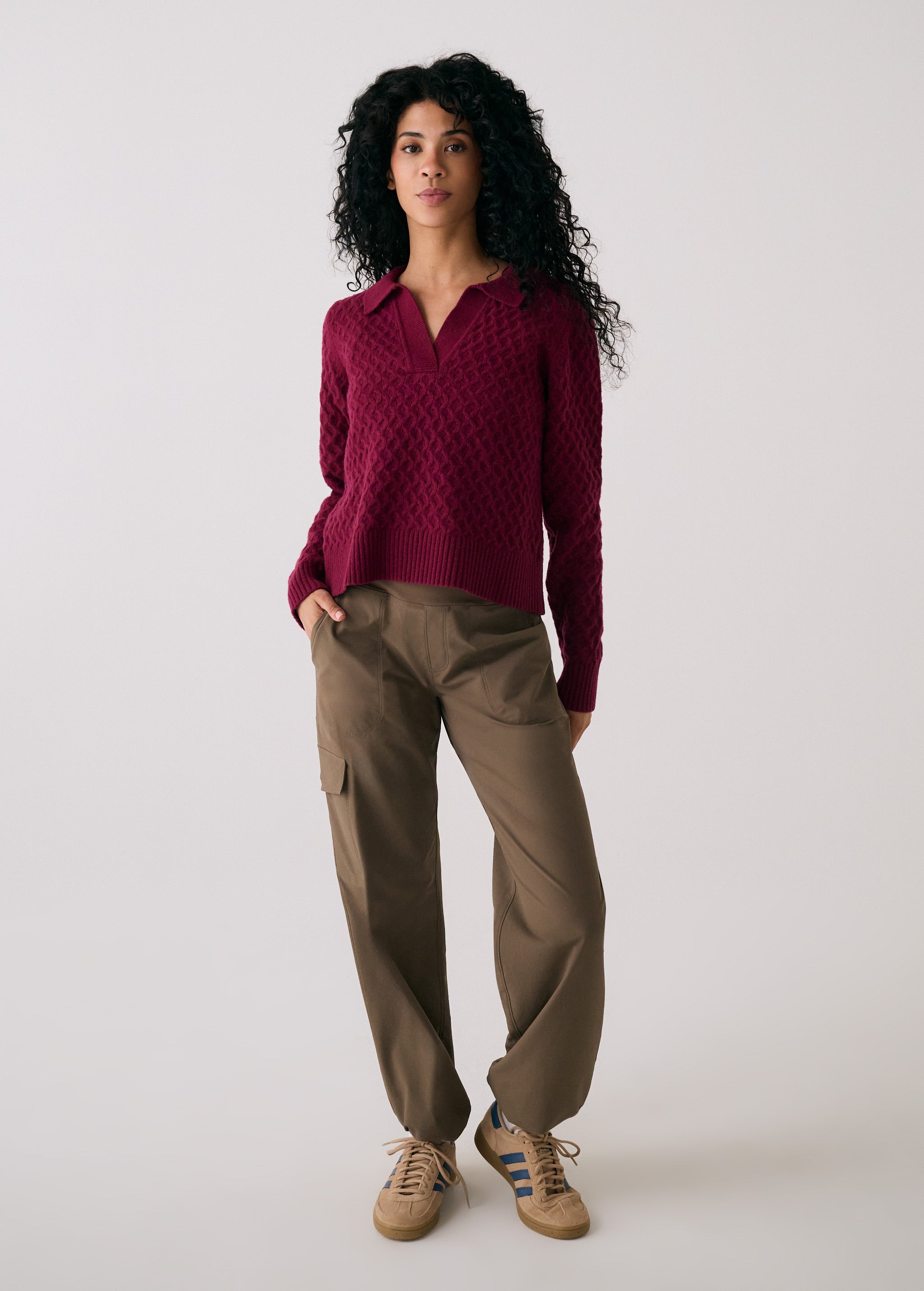 Lolë Verdun Polo Sweater in burgundy