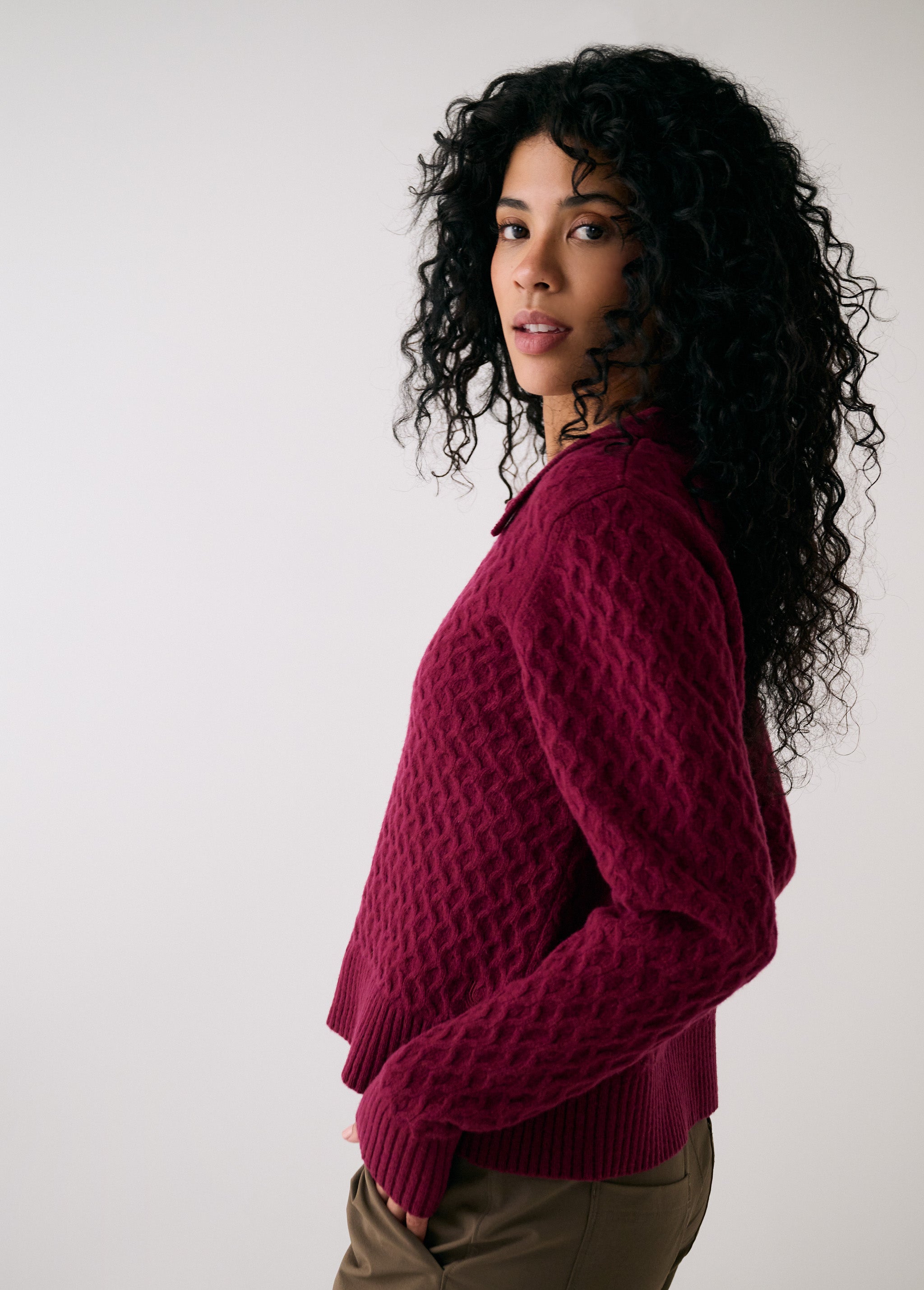 Lolë Verdun Polo Sweater in burgundy