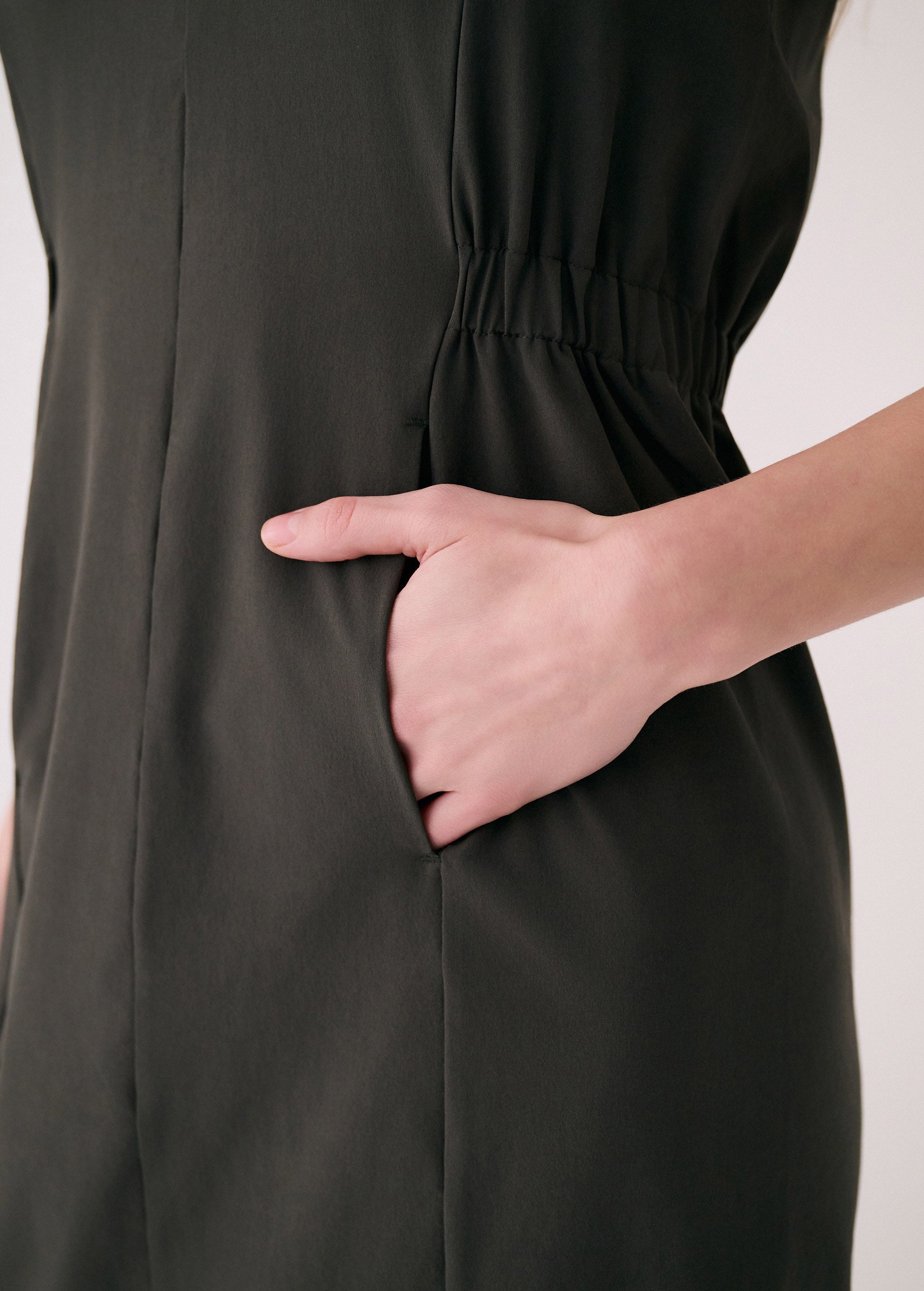 Lolë Olivie Shirt Dress in olive — a sporty take on a classic shirt dress