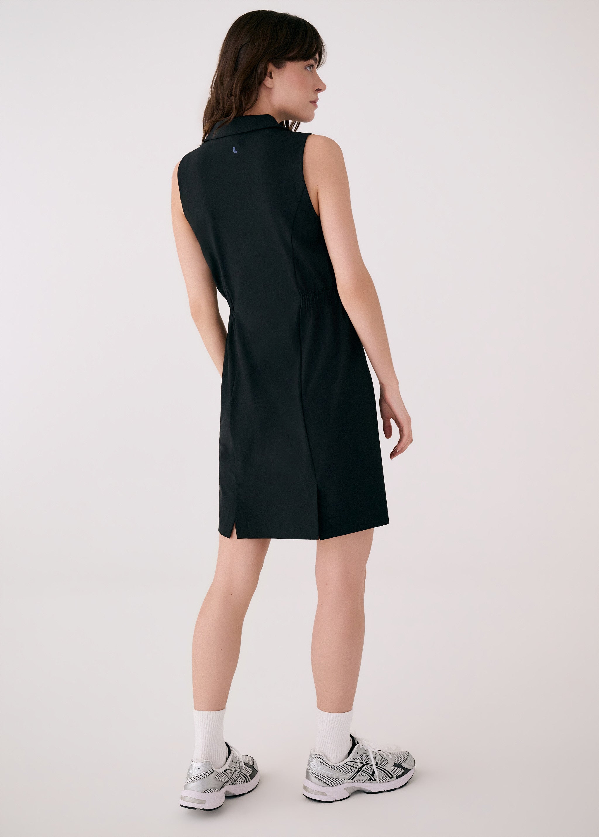 Lolë Olivie Shirt Dress in black — a sporty take on a classic shirt dress