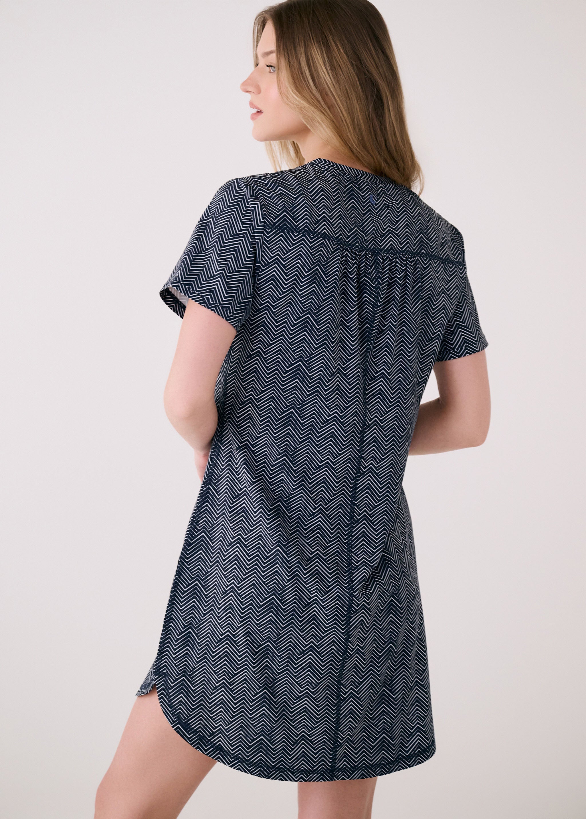 Lolë Olivie V Neck Dress in navy print
