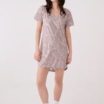 Lolë Olivie V Neck Dress in taupe leaf print