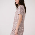 Lolë Olivie V Neck Dress in taupe leaf print